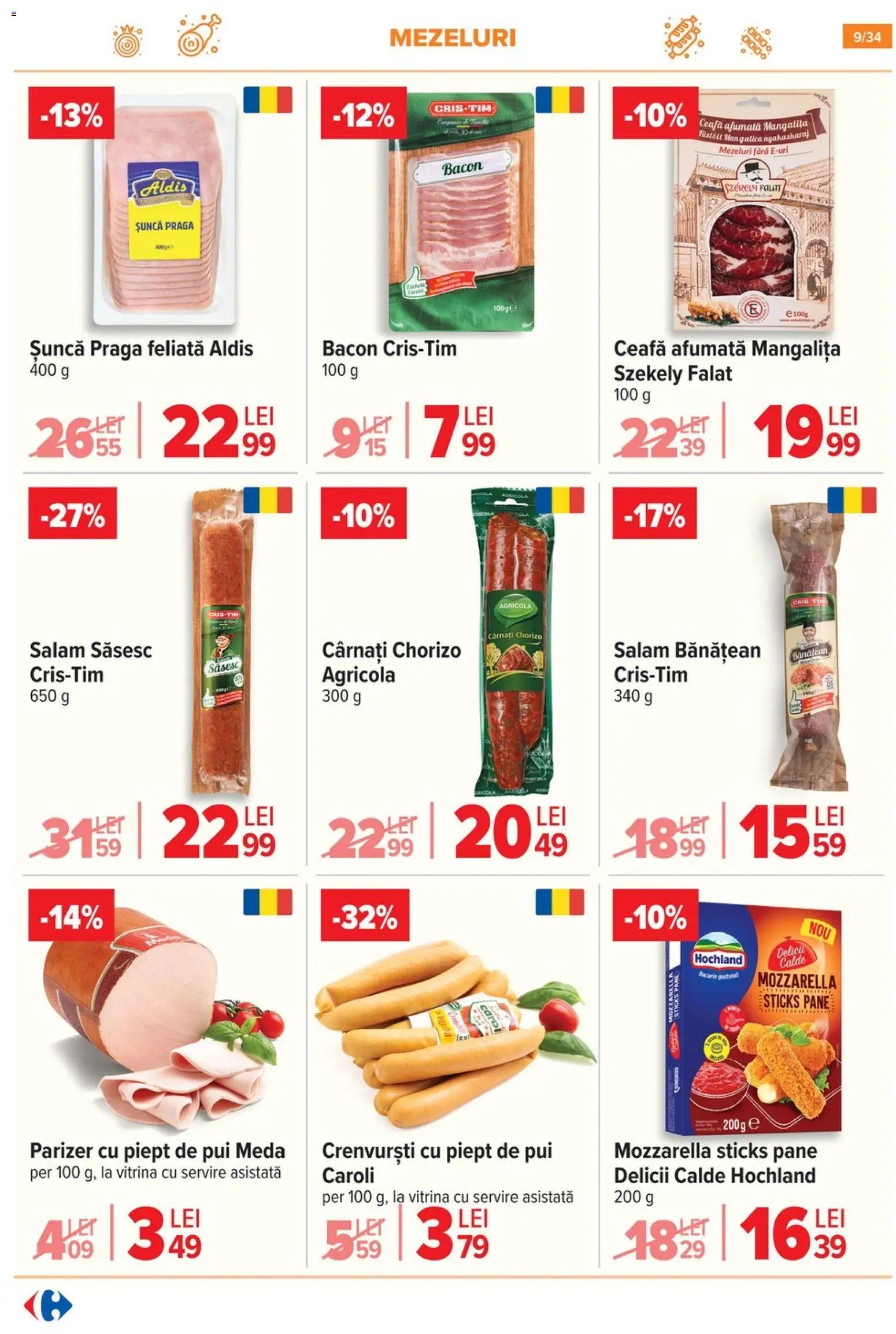 Noul catalog Carrefour – valabil de la 12.11.2025 | Pagină: 9 | Produse: Crenvurști, Salam, Șuncă, Cârnați