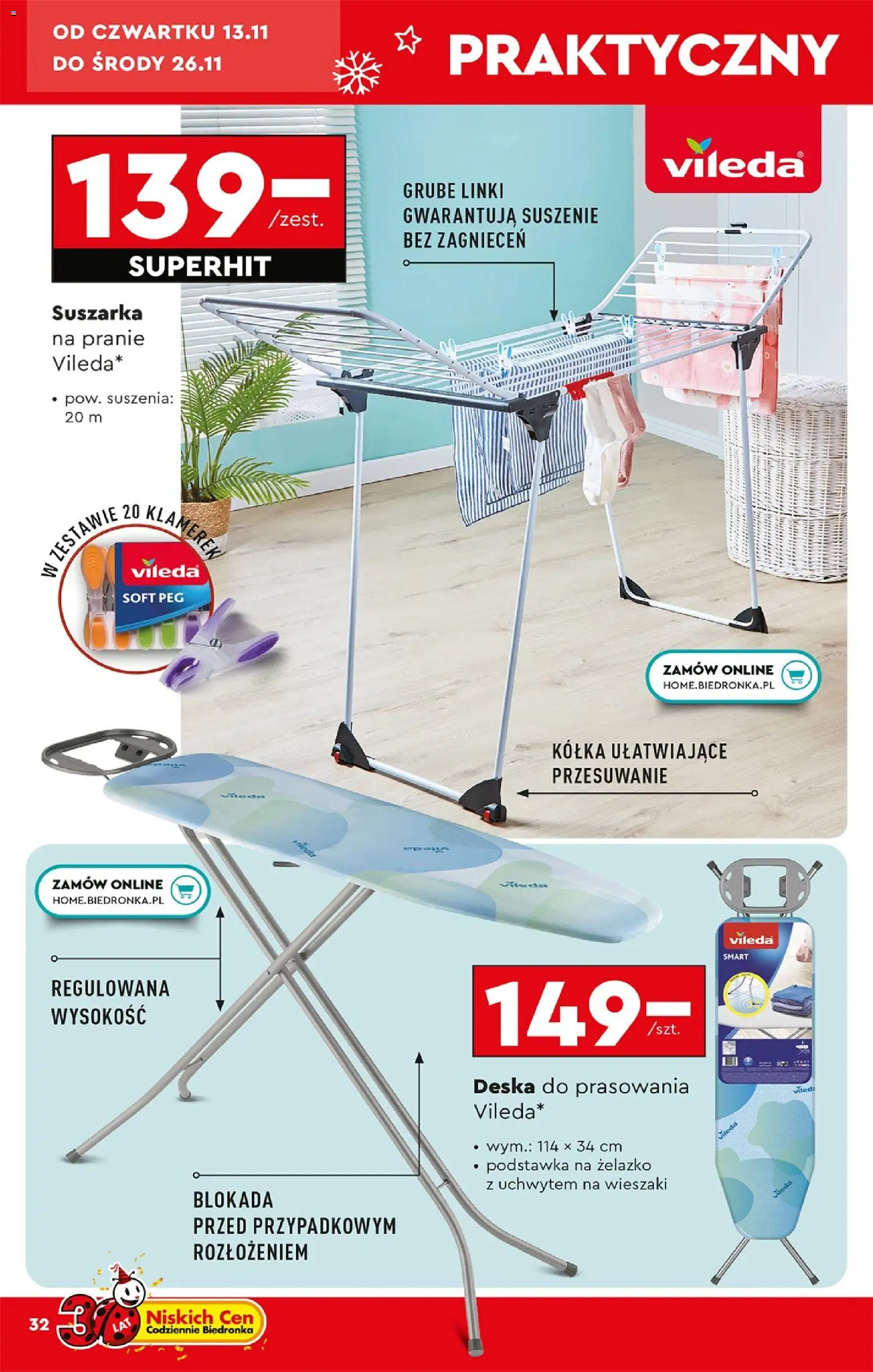 Biedronka gazetka - Hity i inspiracje od 10.11.2025 | Strona: 34 | Produkty: Suszarka na pranie, Suszarka, Wieszaki, Deska do prasowania