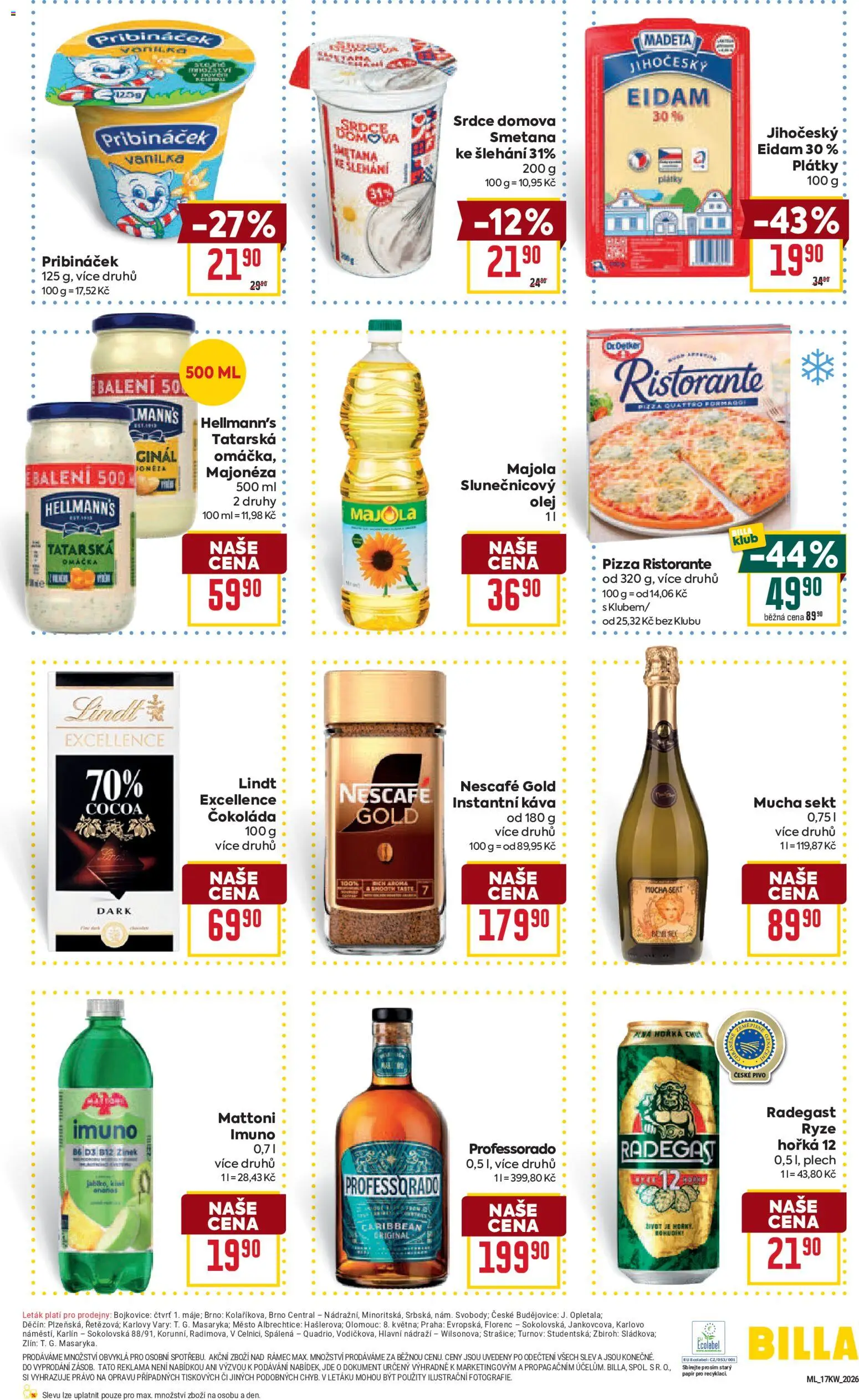 Billa Malý leták od 22.04.2026 | Strana: 3 | Produkty: Lindt, Olej, Pribináček, Eidam