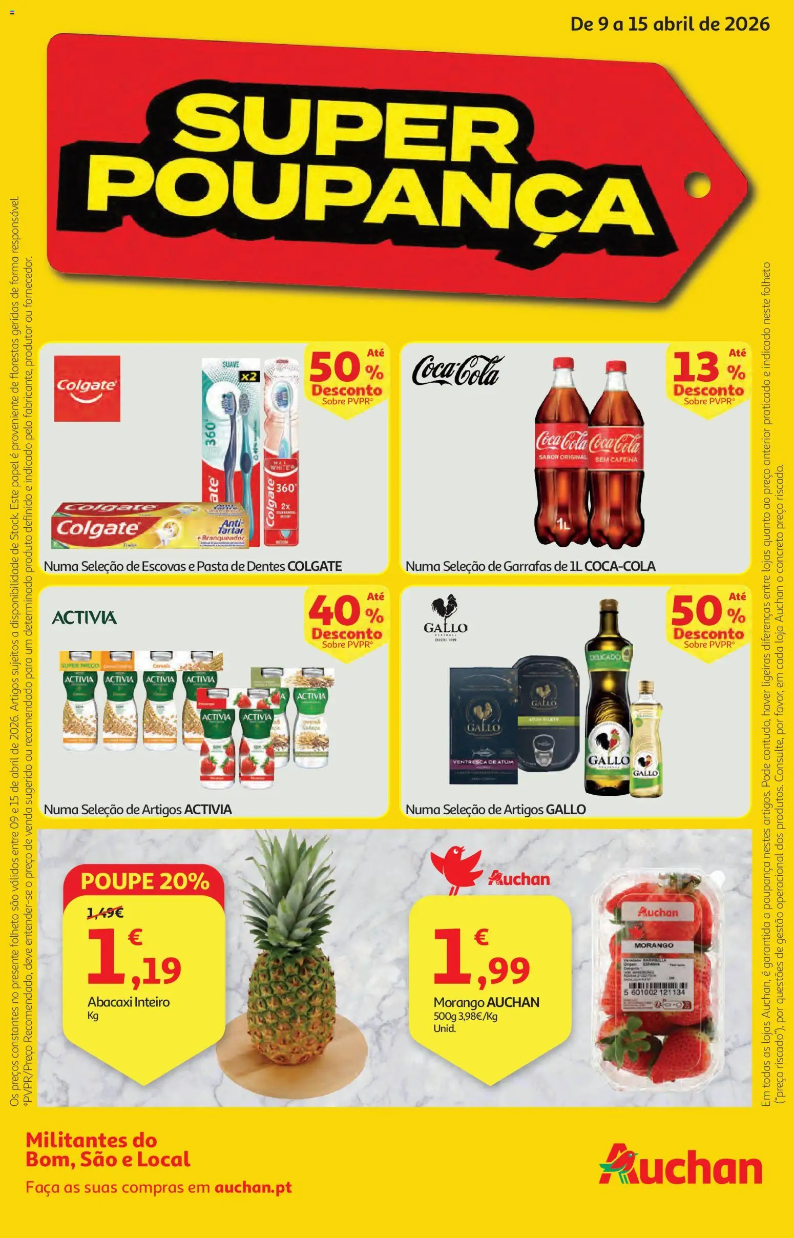 Auchan folheto │ válido de 09.04.2026 | Página: 1 | Produtos: Atum, Faca, Pasta de dentes, Abacaxi