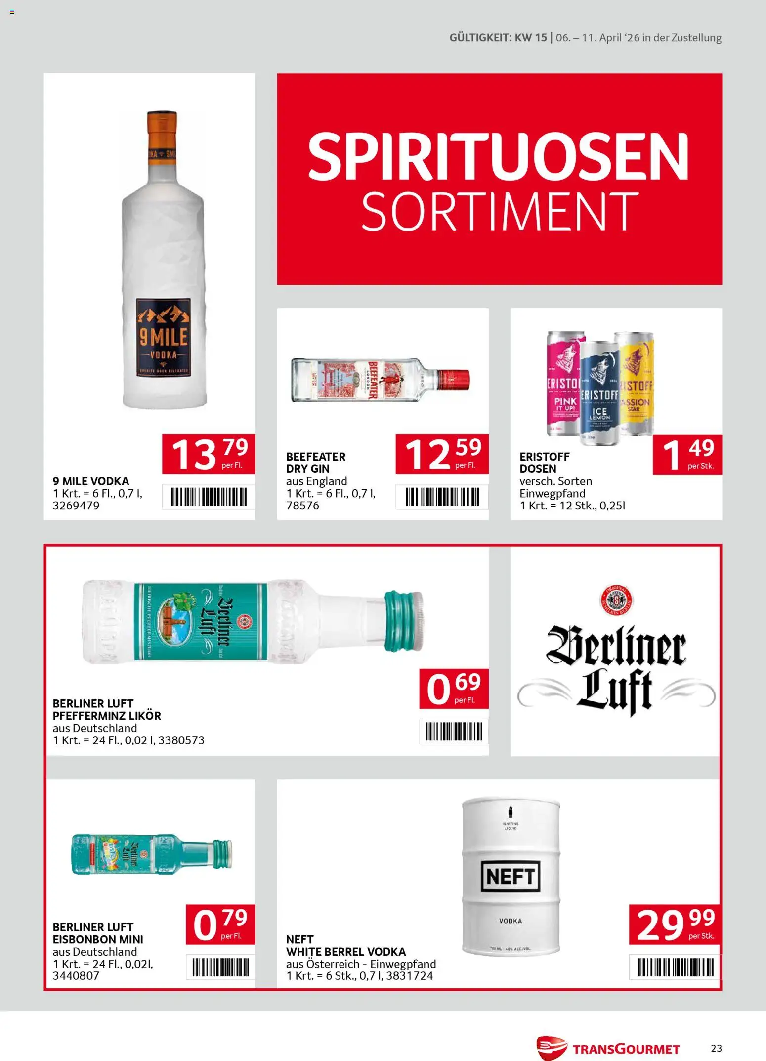 Transgourmet Zustellaktion gültig ab 06.04.2026 | Seite: 23 | Produkte: Gin