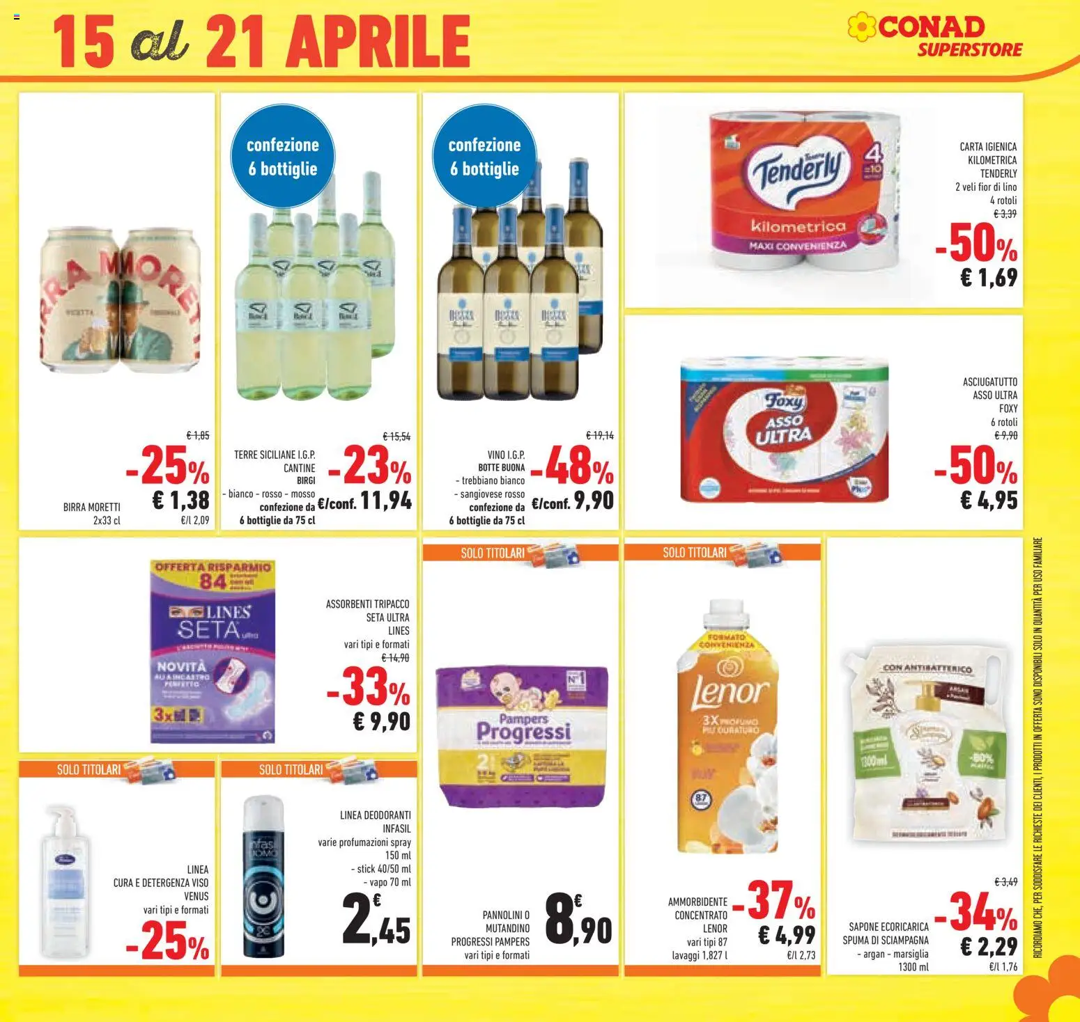 Volantino Conad del 08.04.2026 | Pagina: 45 | Prodotti: Pannolini, Carta igienica, Birra Moretti, Pampers