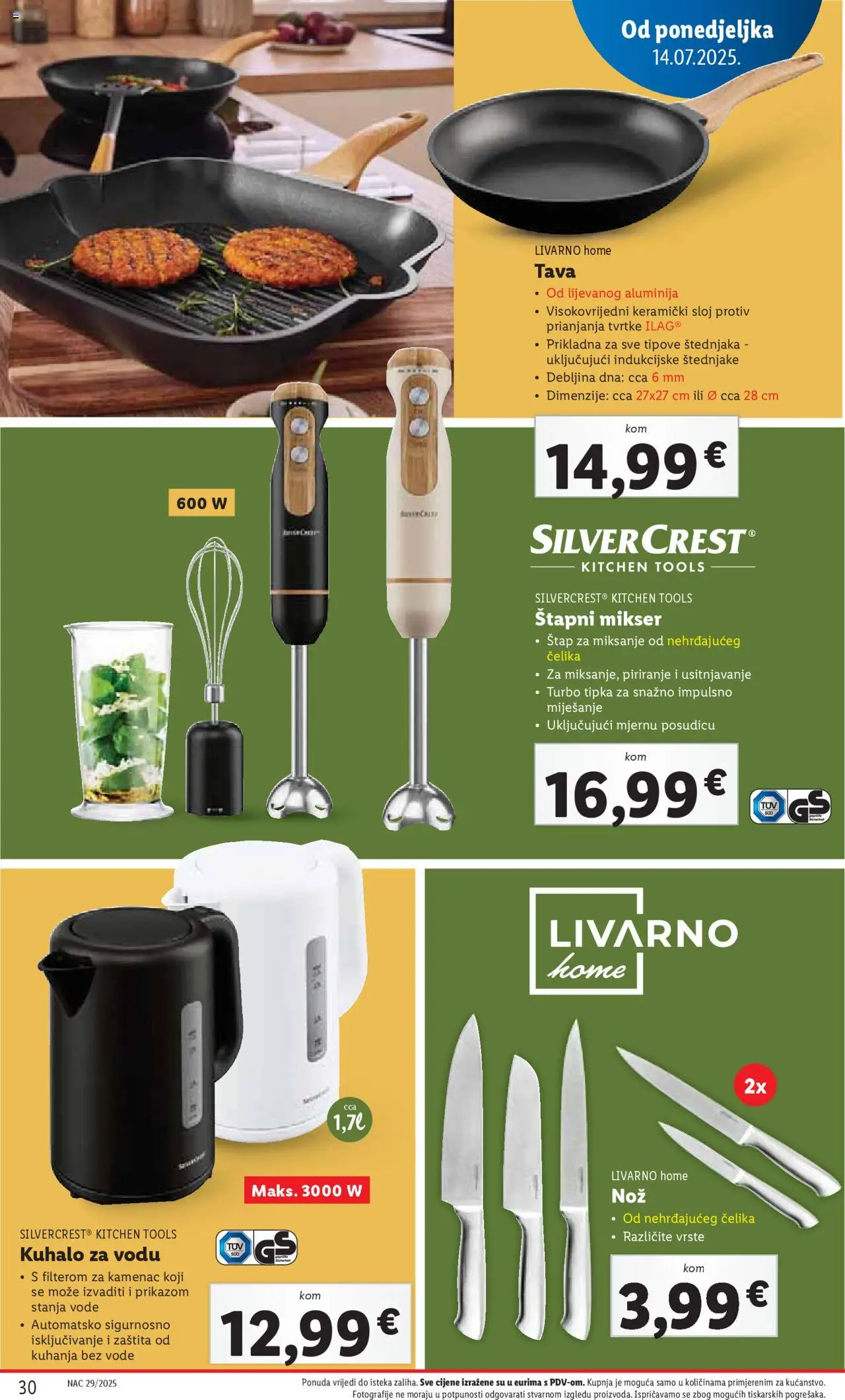 Lidl katalog | vrijedi od 14.07.2025 | Stranica: 30 | Proizvodi: Kuhalo za vodu, Štapni mikser, Pan, Tava