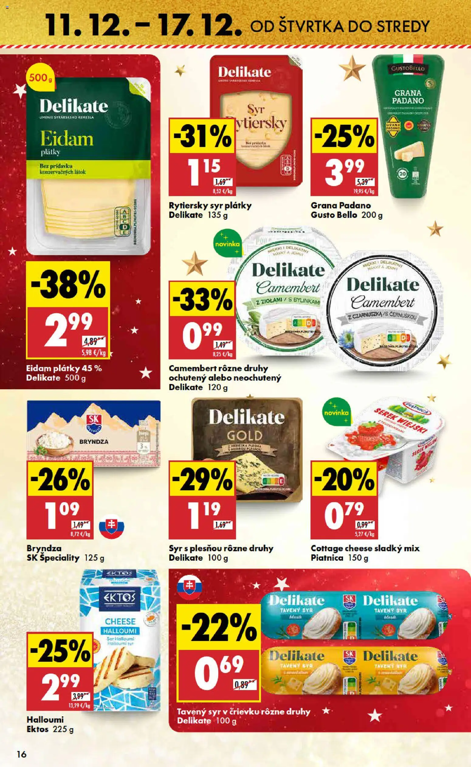 Nové Biedronka akcie – leták je platný od 11.12.2025 | Strana: 16 | Produkty: Syr, Eidam, Bryndza