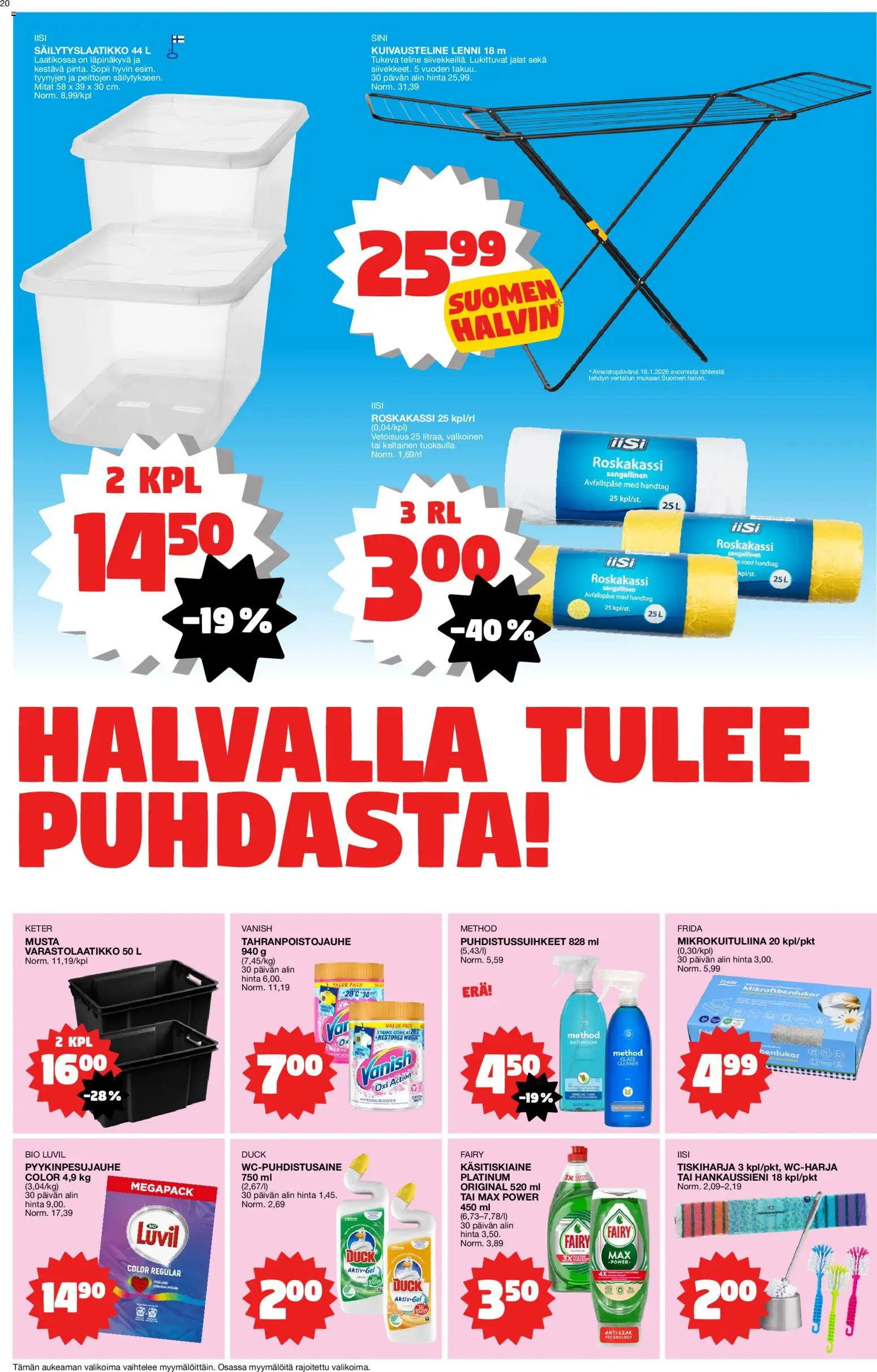 Tokmanni tarjoukset – voimassa 02.02.2026 alkaen | Sivu: 20 | Tuotteet: Mikrokuituliina, Tiskiharja