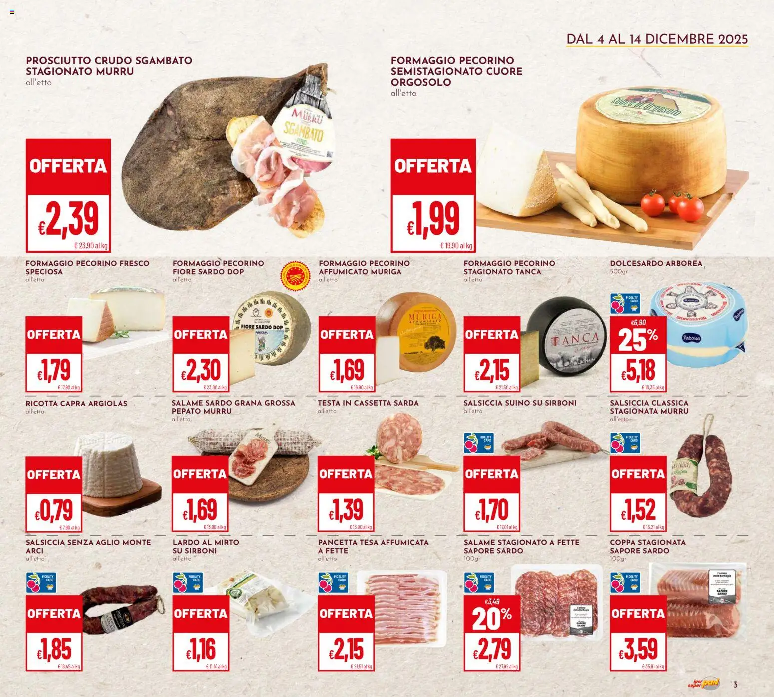 Volantino Pan del 04.12.2025 | Pagina: 3 | Prodotti: Prosciutto Crudo, Suino, Ricotta, Pecorino