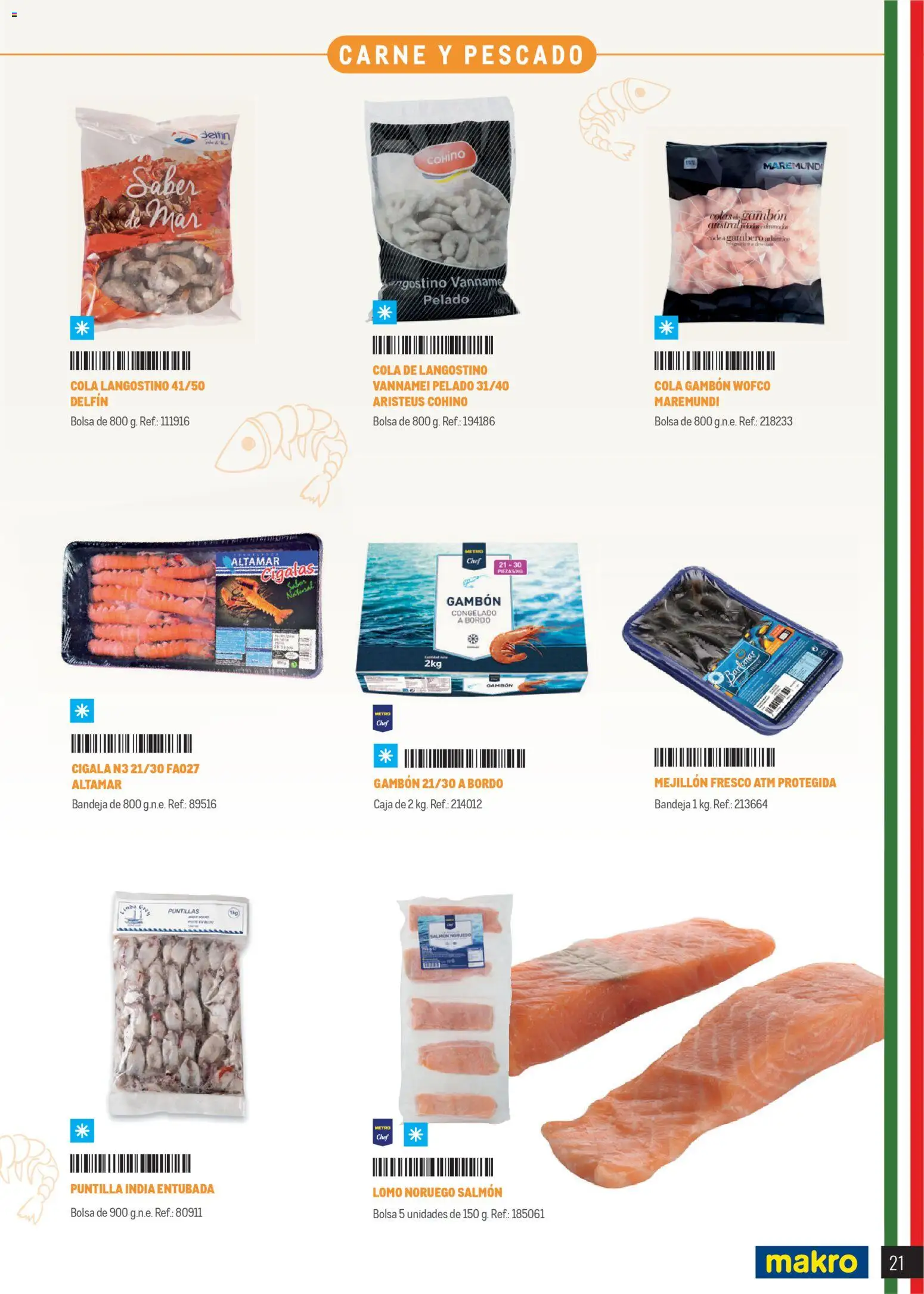 Makro Restaurantes italianos Canarias │ válido desde el 27.03.2026 | Página: 21 | Productos: Pescado, Bolsa, Caja, Langostino