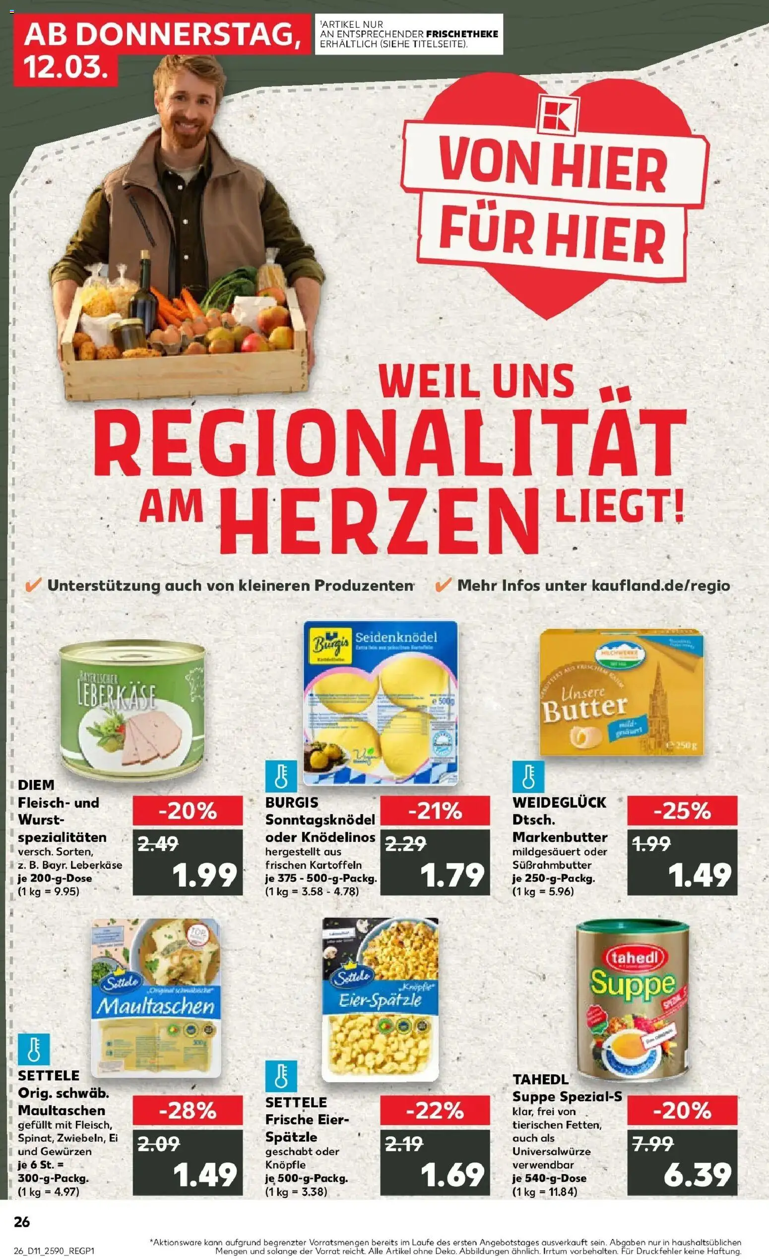 Kaufland Prospekt Vöhringen	 – gültig ab 12.03.2026 | Seite: 26 | Produkte: Butter, Eier, Wurst, Maultaschen