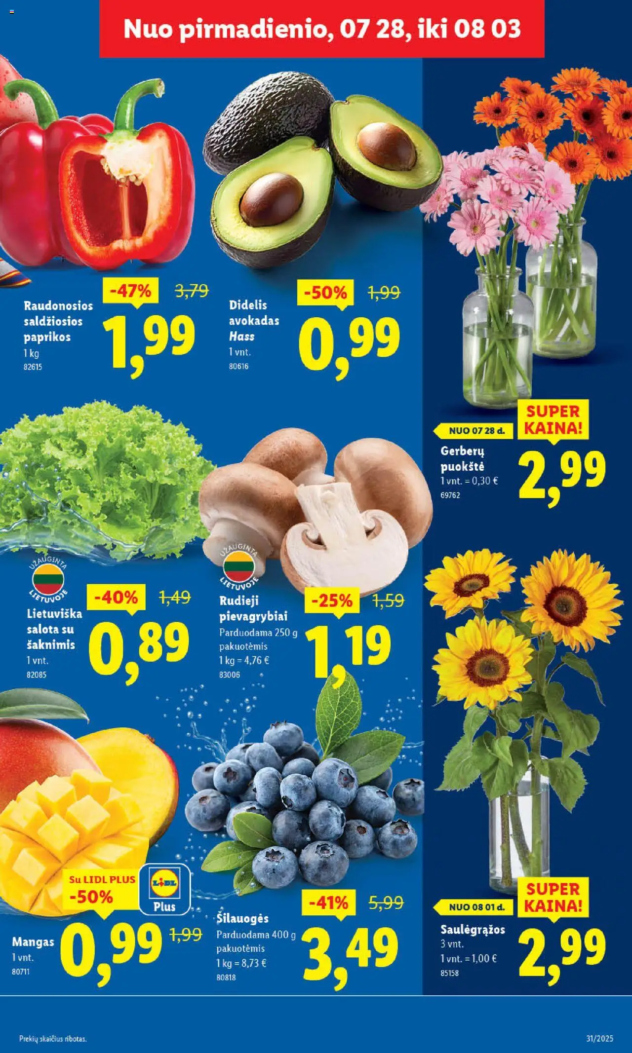 LIDL - Leidinys│galioja nuo 31.07.2025 | Puslapis: 5 | Prekių: Salota, Pievagrybiai, Šilauogės, Saulėgrąžos