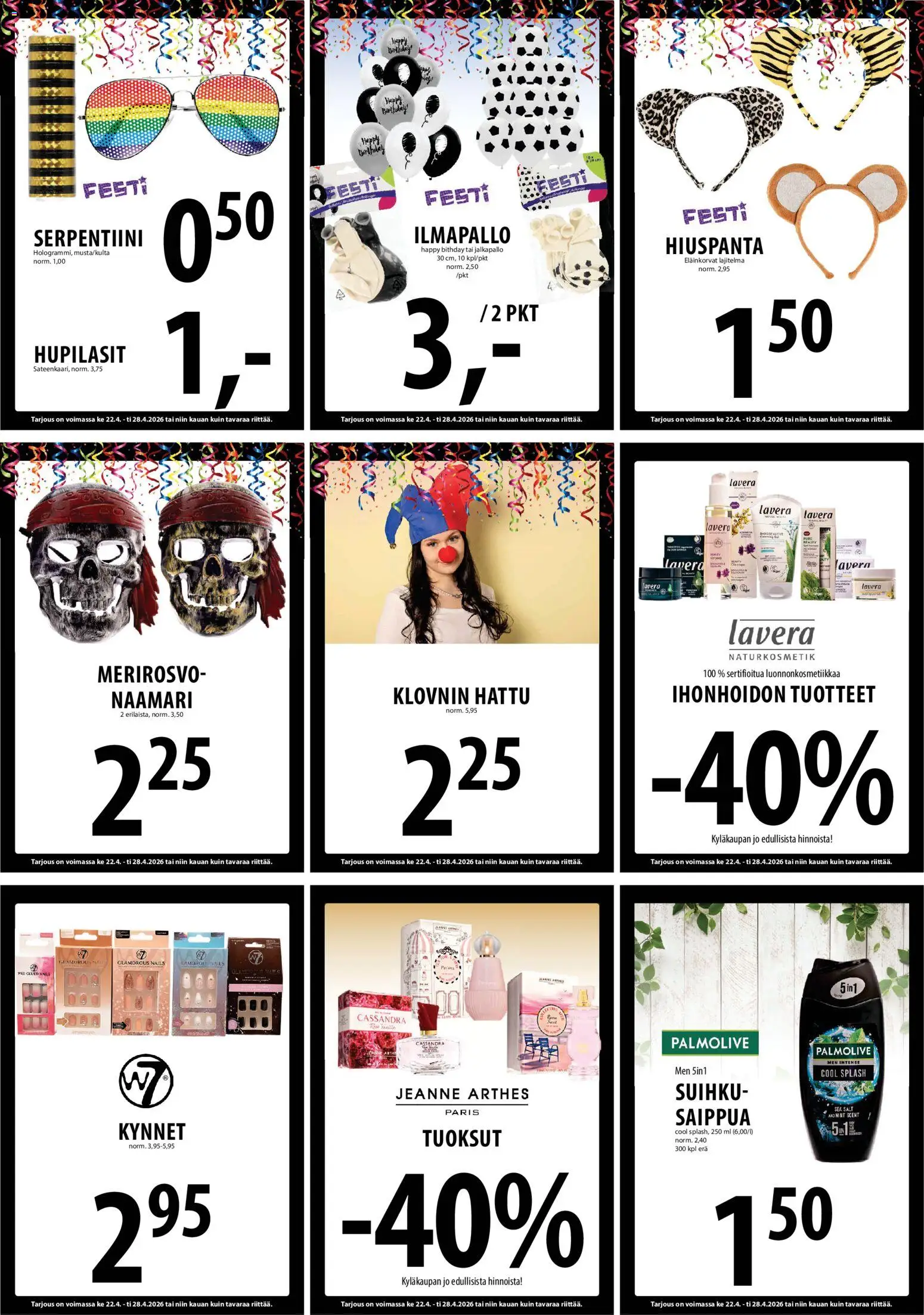 Tuuri tarjoukset – voimassa 22.04.2026 alkaen | Sivu: 15 | Tuotteet: Jalkapallo, Saippua, Suihku, Hattu