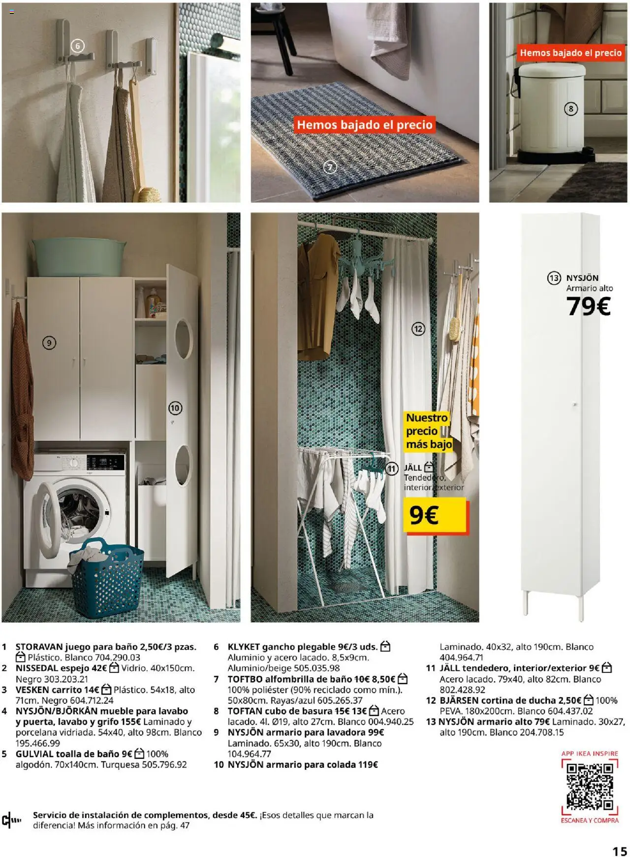 Catálogo IKEA Precios bajos. Muy bajos │ válido desde el 04.02.2025 | Página: 15 | Productos: Cortina, Lavadora, Baño, Ducha