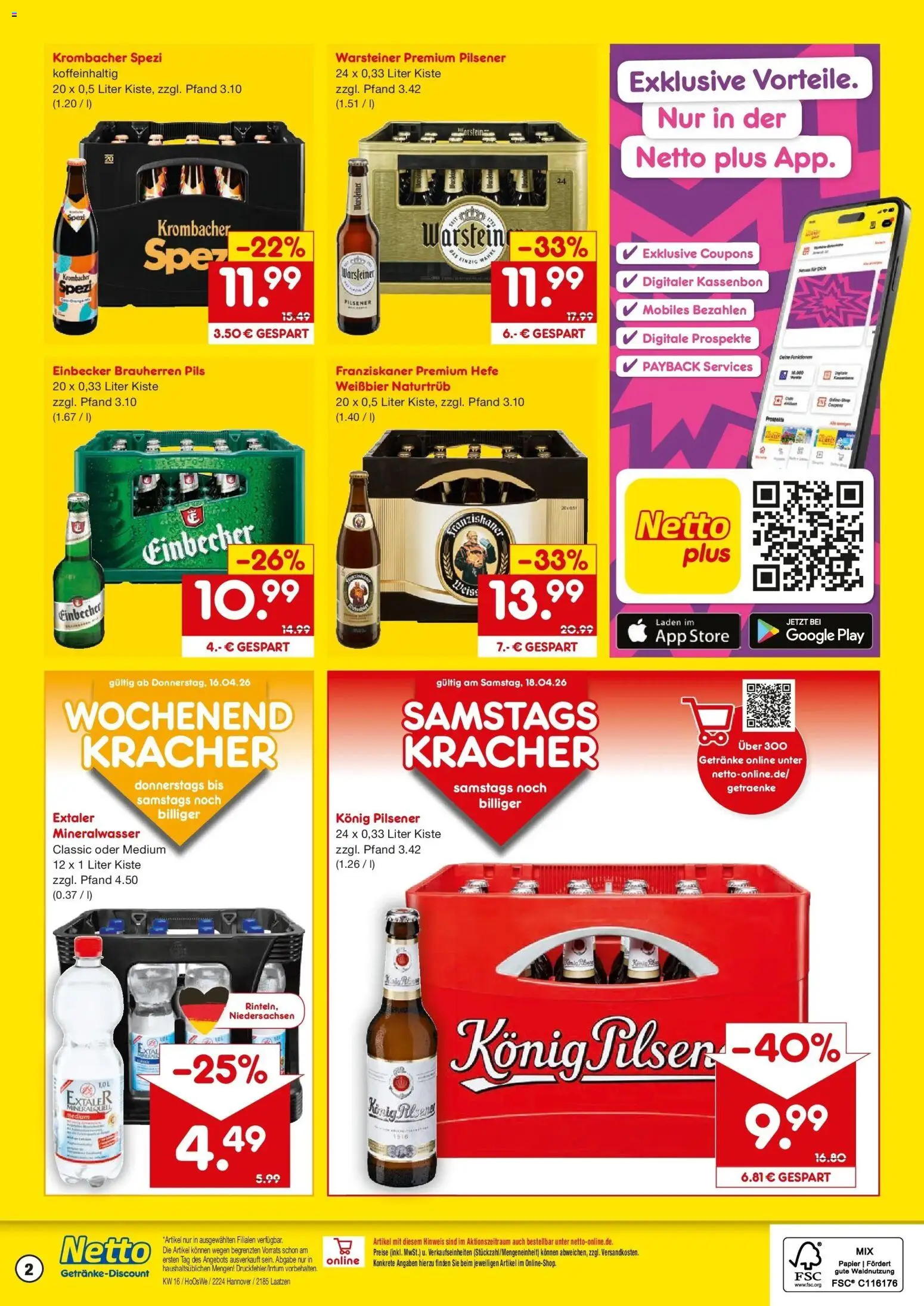 Netto Marken-Discount Prospekt Laatzen	 – gültig ab 13.04.2026 | Seite: 2 | Produkte: Franziskaner, Weißbier, Pils, Warsteiner