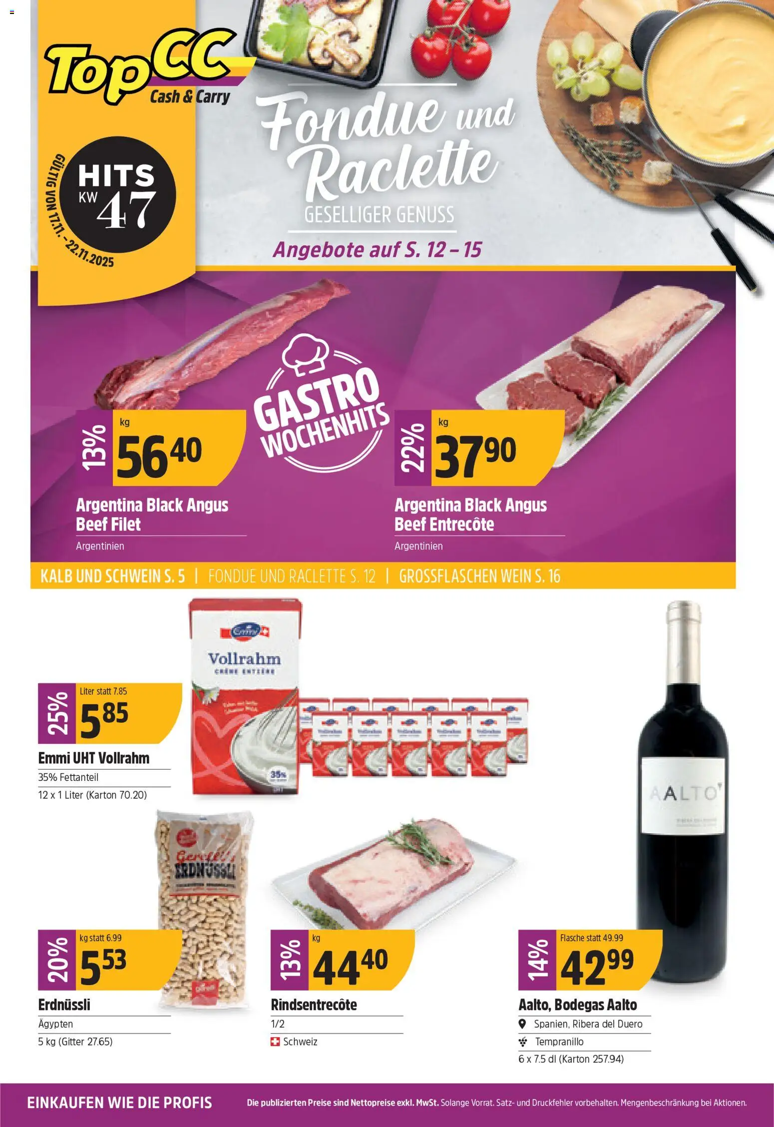 TopCC Aktionen – gültig ab 17.11.2025 | Seite: 1 | Produkte: Gitter, Wein, Raclette, Fondue
