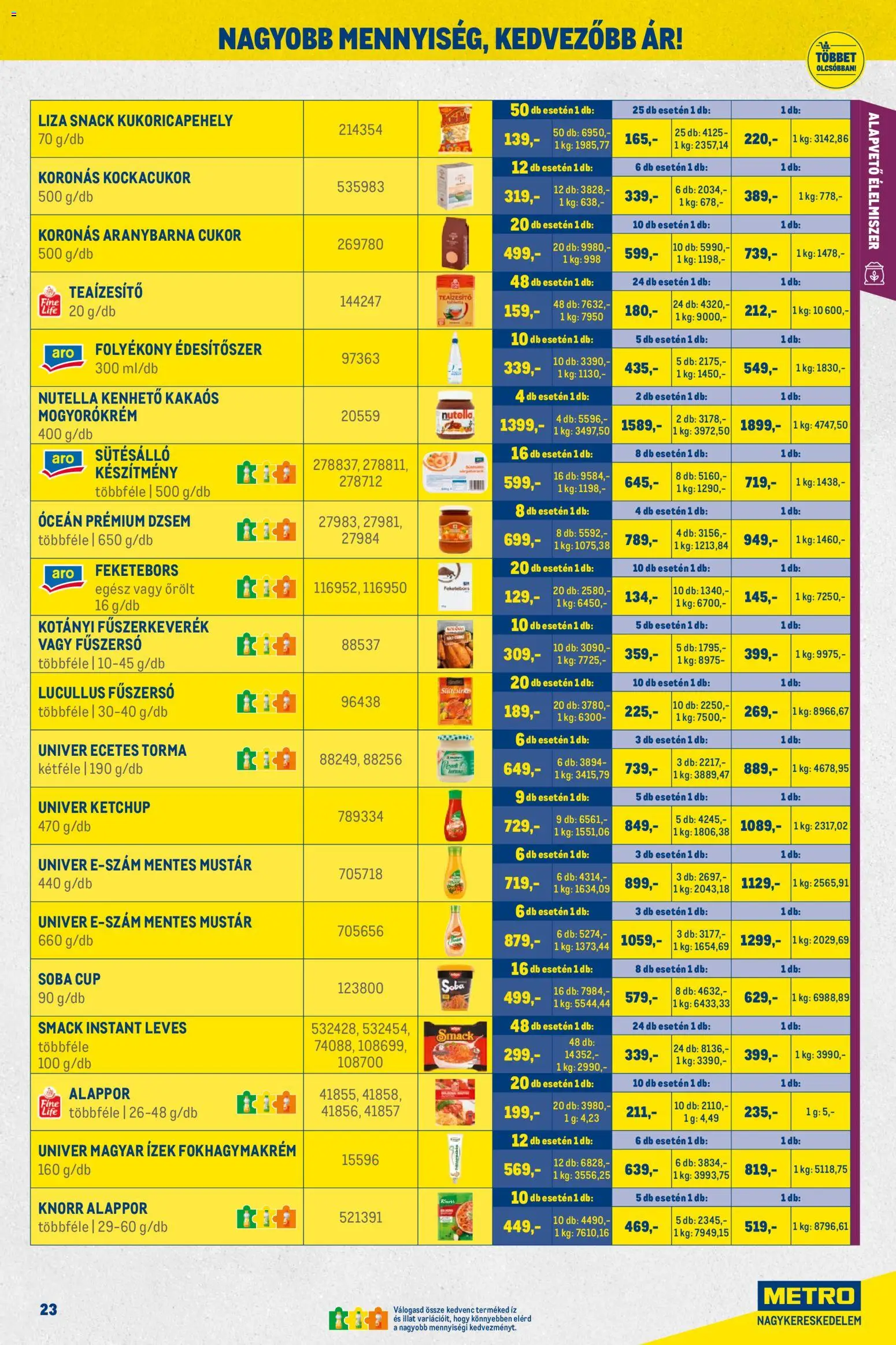 Metro akciós ujság - amely érvényes a következő dátumtól: 01.03.2026 | Oldal: 23 | Termékek: Ecetes torma, Dzsem, Kukoricapehely, Cukor