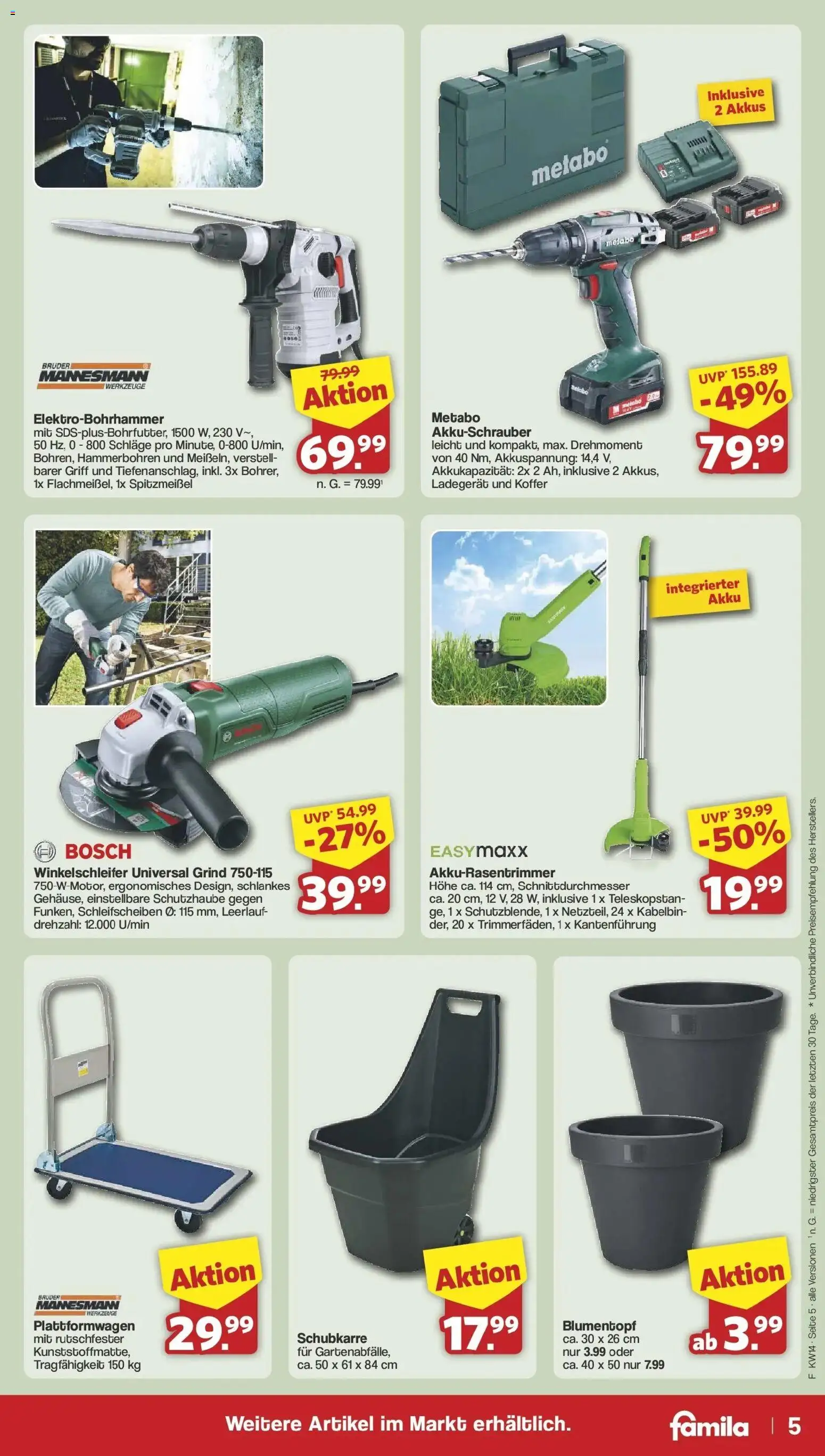 Famila Nordwest Einleger – gültig ab 30.03.2026 | Seite: 5 | Produkte: Bosch, Blumentopf, Akkuschrauber, Ladegerät