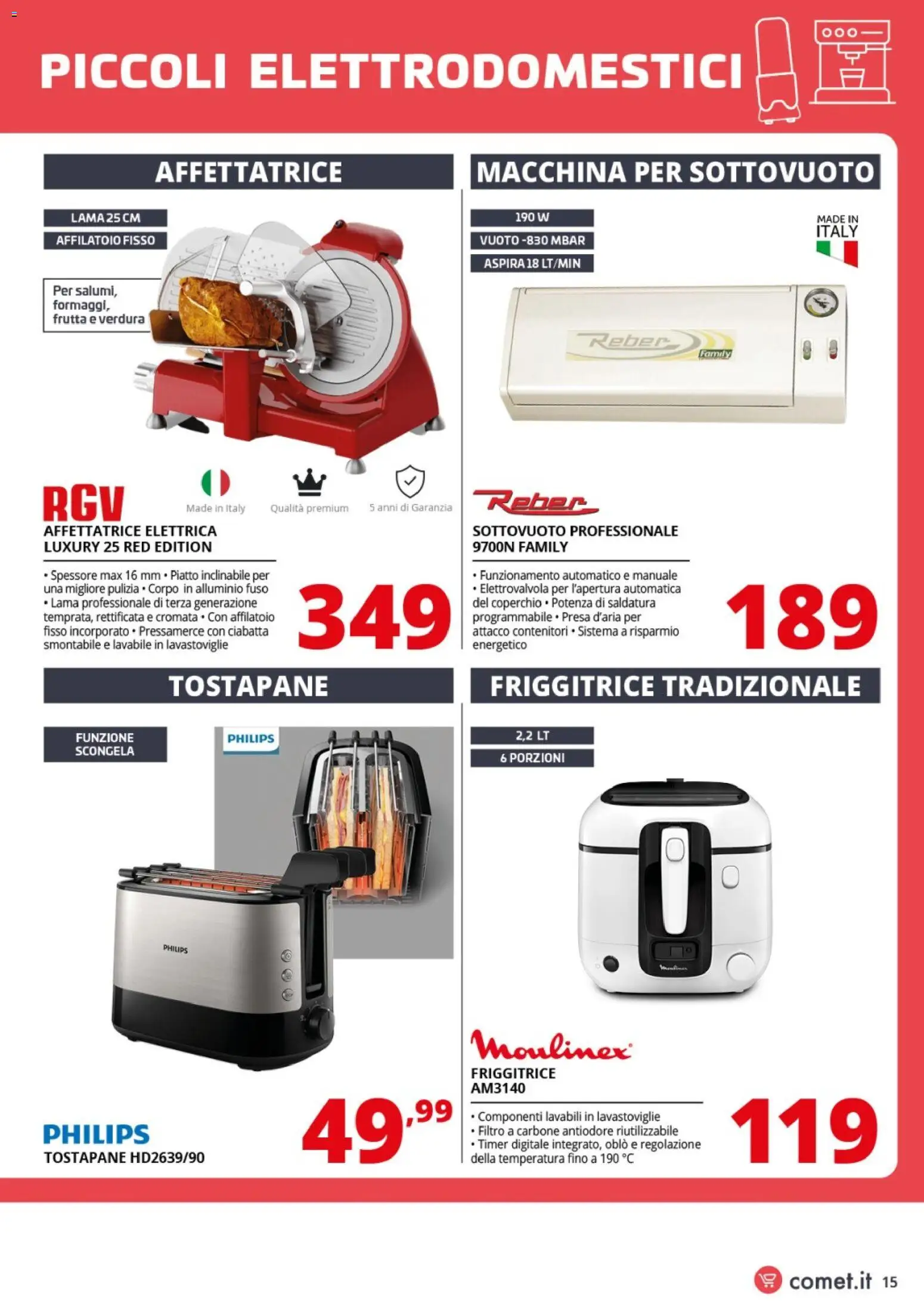 Volantino Comet del 10.04.2026 | Pagina: 15 | Prodotti: Piatto, Alluminio, Affettatrice, Friggitrice