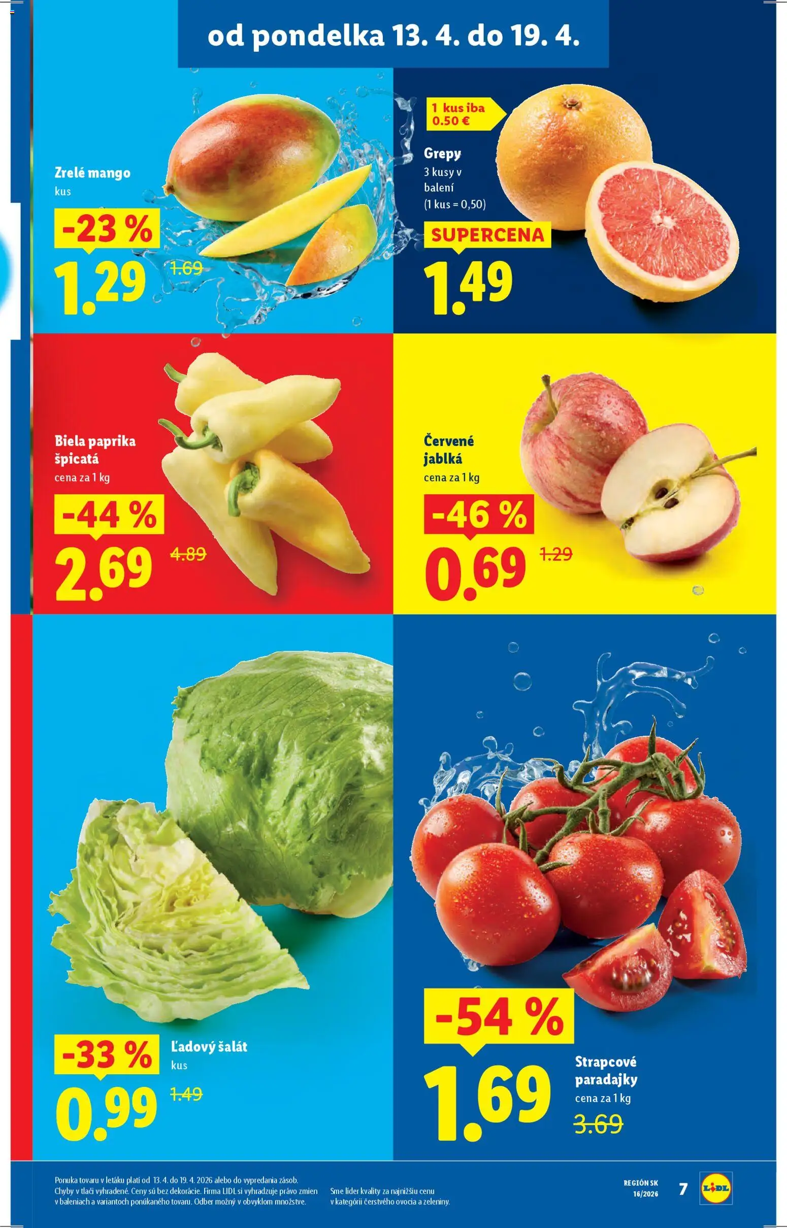Nové Lidl akcie – leták je platný od 13.04.2026 | Strana: 7 | Produkty: Jablká, Paradajky, Apple, Šalát