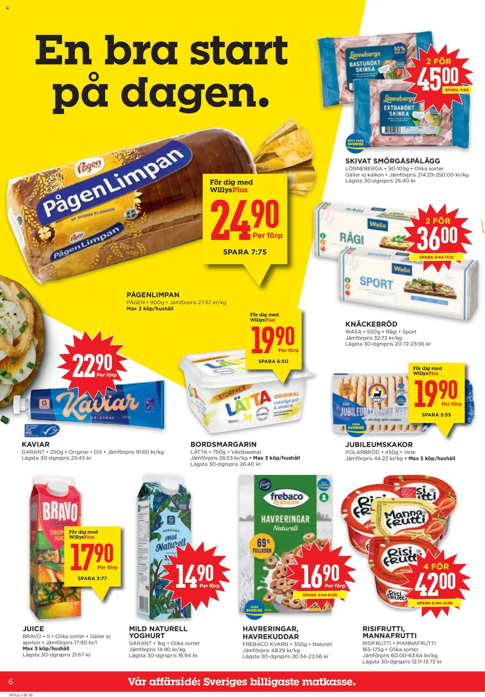 Willys reklamblad aktuell från 27.04.2026 | Sida: 6 | Produkter: Kvarn, Knäckebröd, Smörgåspålägg, Yoghurt