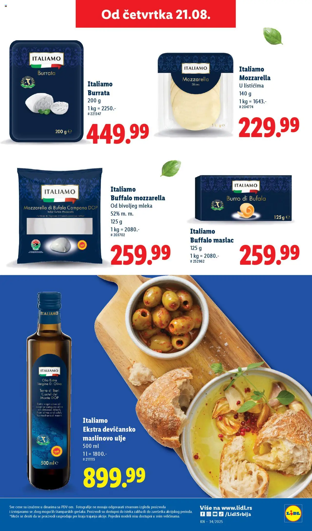 Lidl katalog - važi od 21.08.2025 | Strana: 35 | Proizvode: Maslac, Burrata, Mozzarella, Ulje