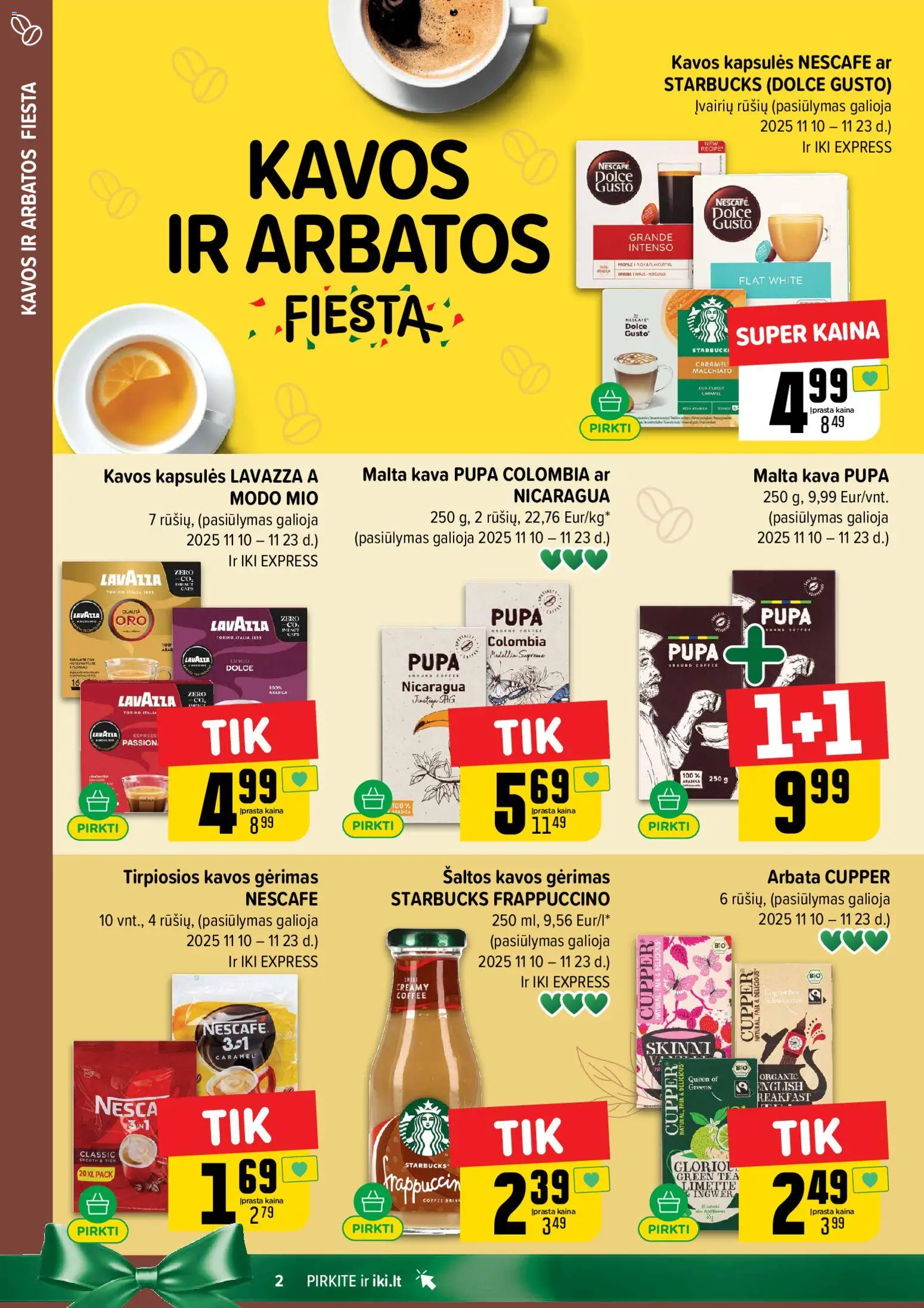 IKI akcijos nuo 10.11.2025 | Puslapis: 2 | Prekių: Kava, Arbata