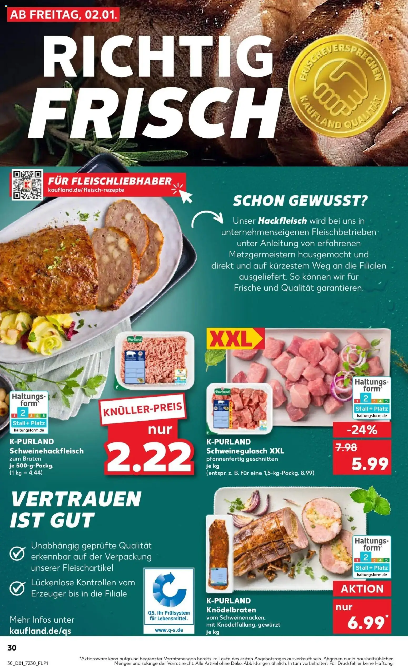 Kaufland prospekt Oberhausen	 – gültig ab 05.01.2026 | Seite: 30 | Produkte: Schweinegulasch, Hackfleisch