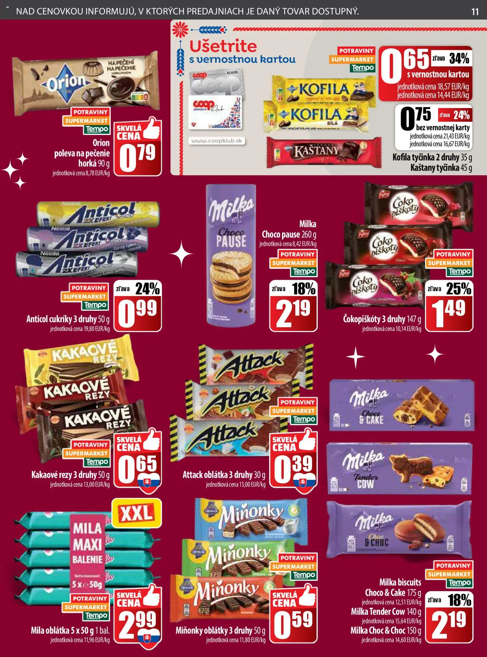 Nové COOP Jednota akcie – leták je platný od 18.12.2025 | Strana: 11 | Produkty: Cukríky, Mila, Milka