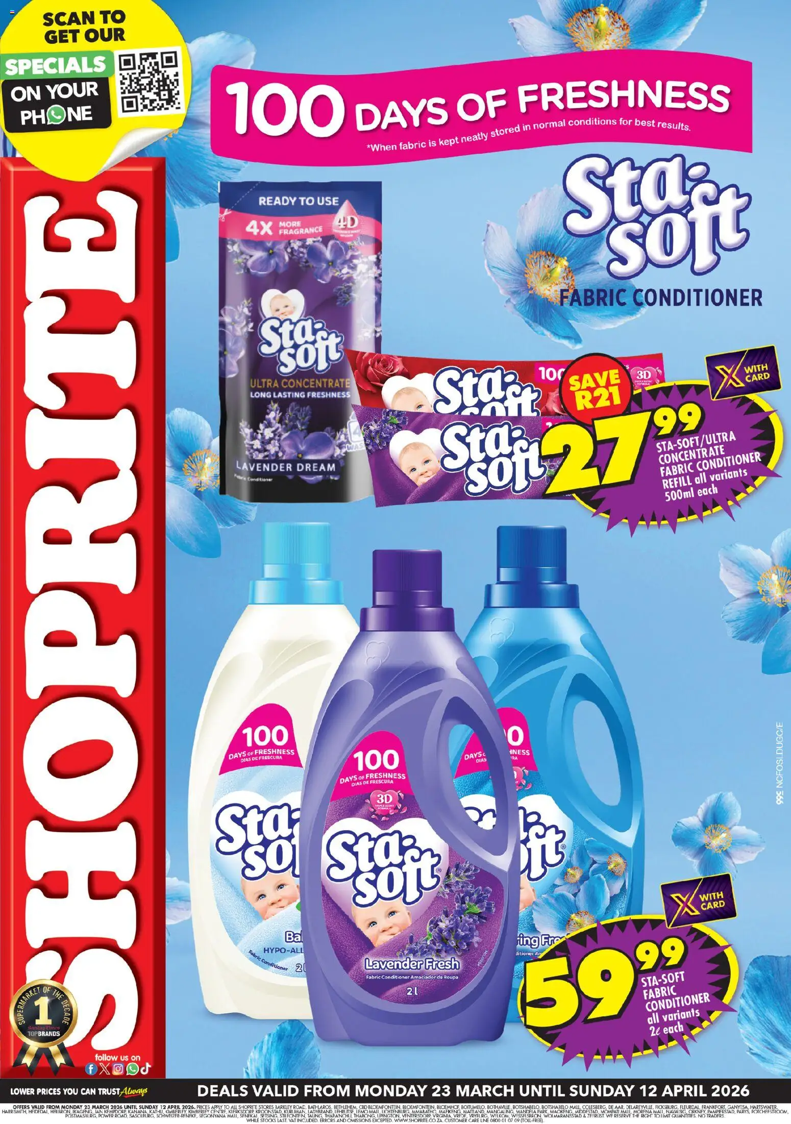 New Shoprite catalogue – valid from 23.03.2026 | Page: 1 | Products: Phone, Fragrance, Conditioner, Stock