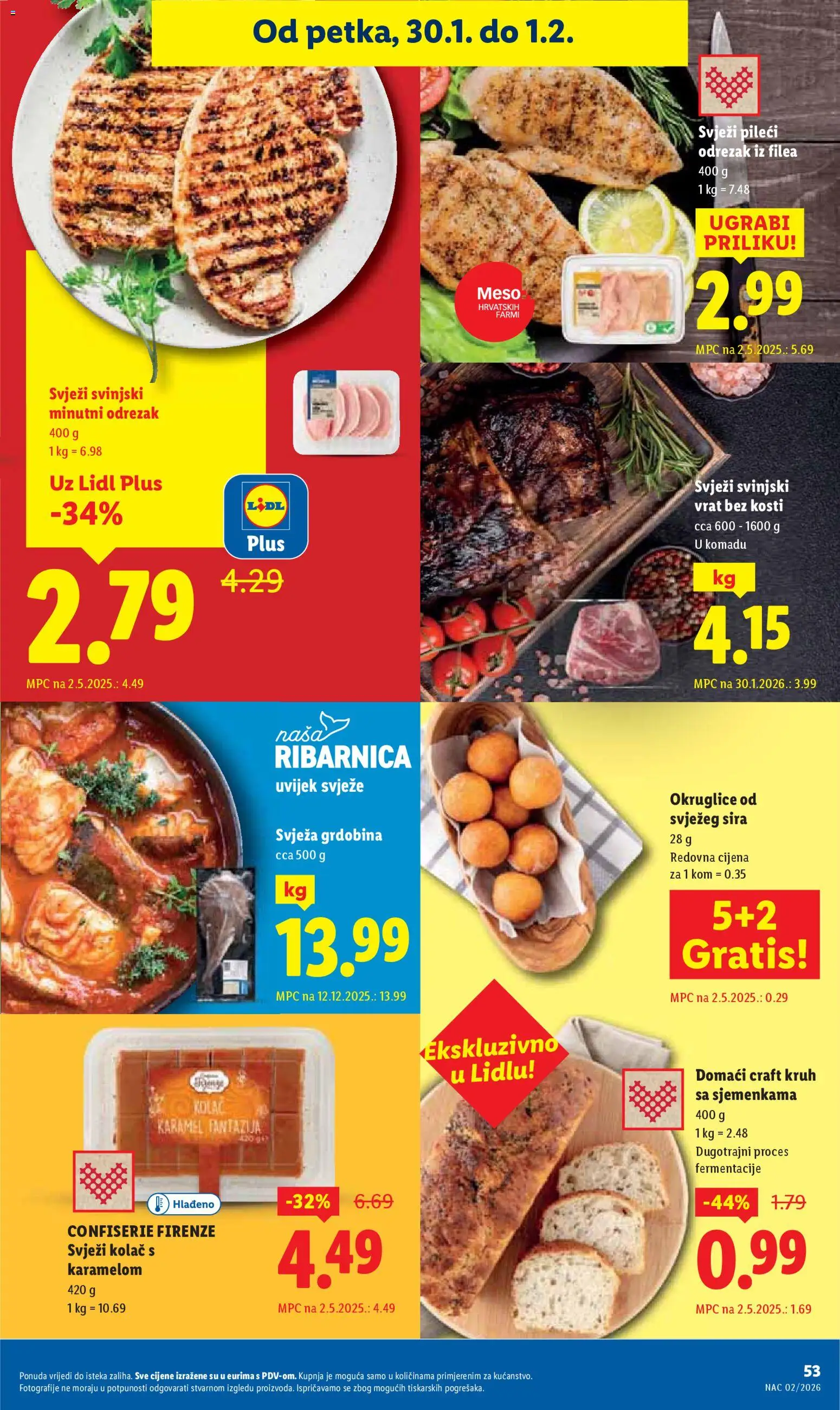 Lidl katalog | vrijedi od 26.01.2026 | Stranica: 53 | Proizvodi: Okruglice, Svinjski vrat, Kruh, Meso