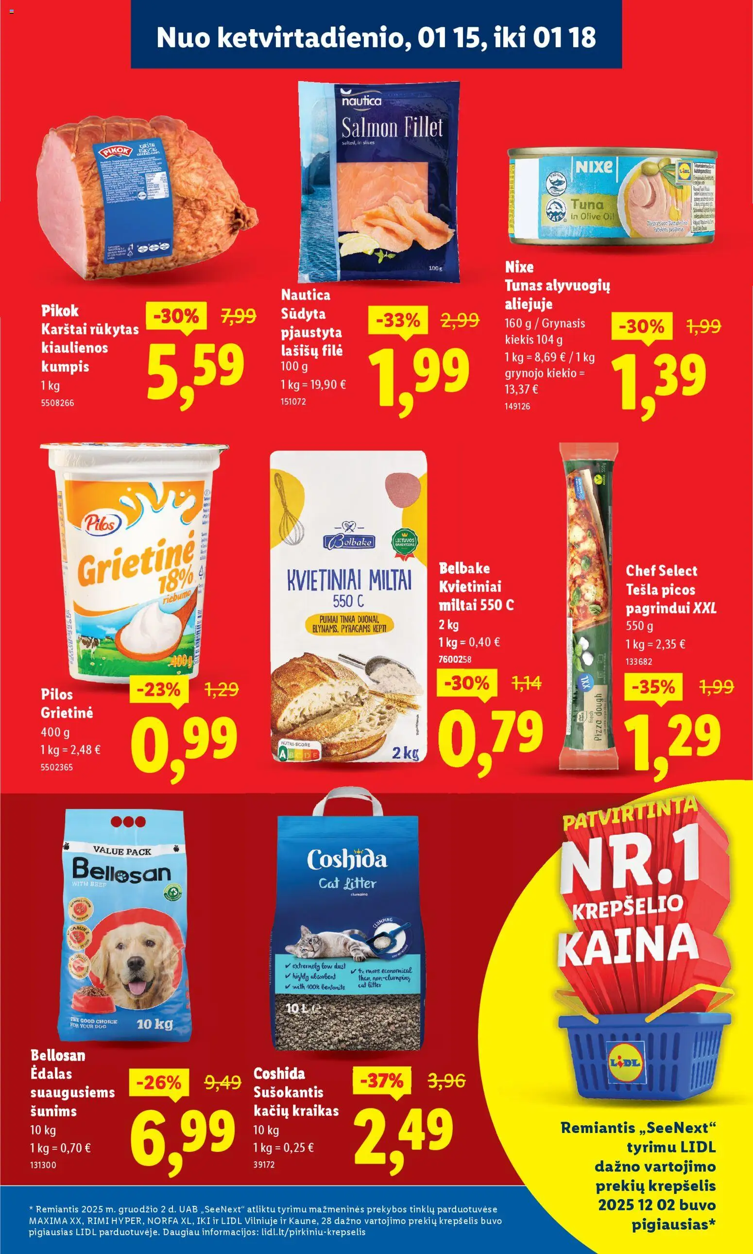 LIDL akcijos nuo 15.01.2026 | Puslapis: 7 | Prekių: Kiaulienos, Kumpis, Miltai, Grietinė