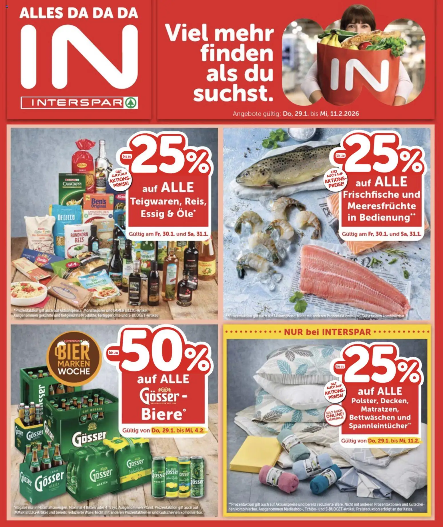 Interspar Flugblatt - Burgenland gültig ab 29.01.2026 | Seite: 1 | Produkte: Meeresfrüchte, Fertiggerichte, Bier, Reis