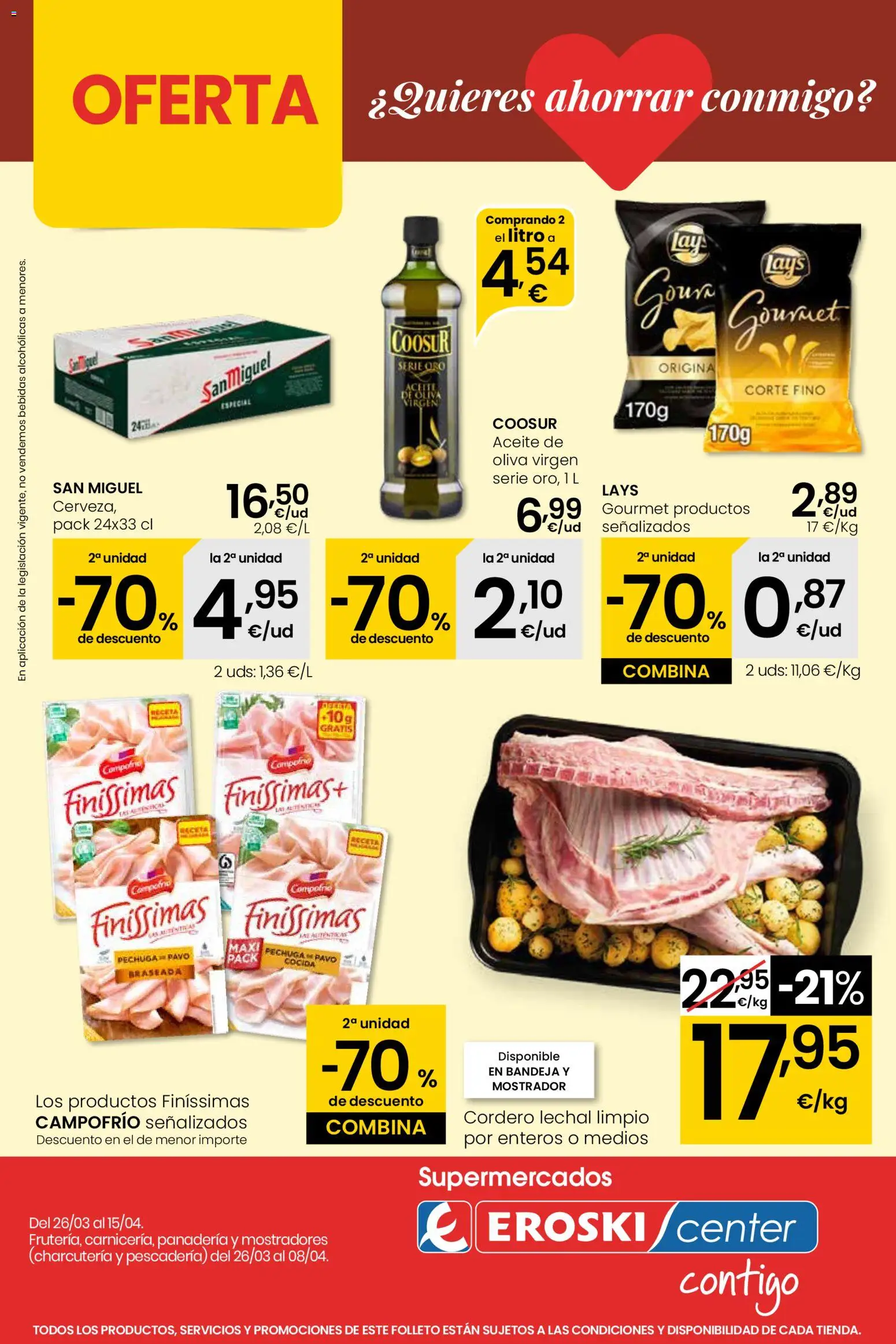 Eroski - Quieres ahorrar conmigo Center │ válido desde el 26.03.2026 | Página: 1 | Productos: Aceite, Φίλτρο καφέ, Panadería, Bandeja