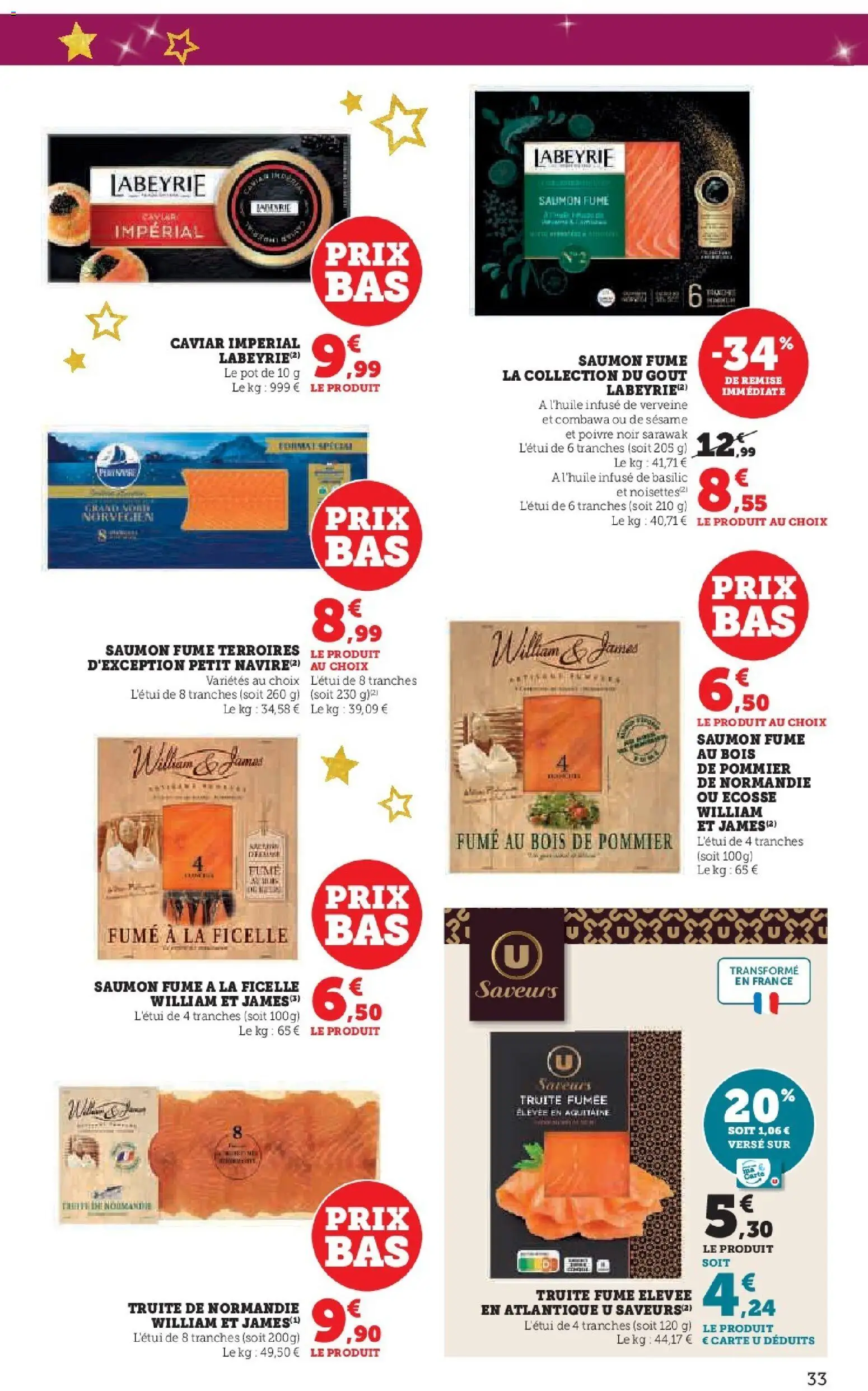 {H1} | Page: 33 | Produits: Truite fumée, Caviar, Poivre, Saumon