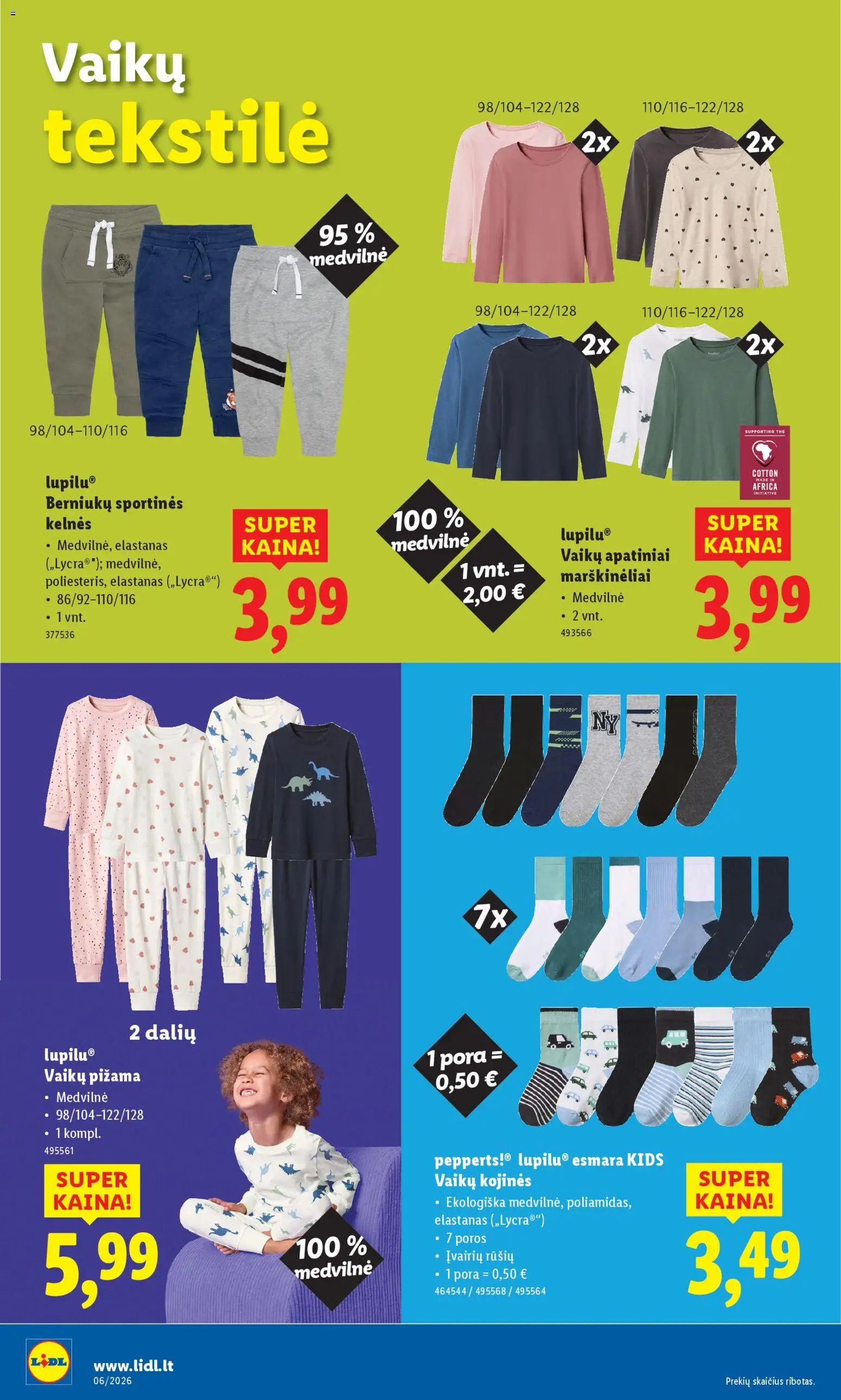 LIDL akcijos nuo 02.02.2026 | Puslapis: 22 | Prekių: Marškinėliai, Kelnes, Kojinės, Pižama