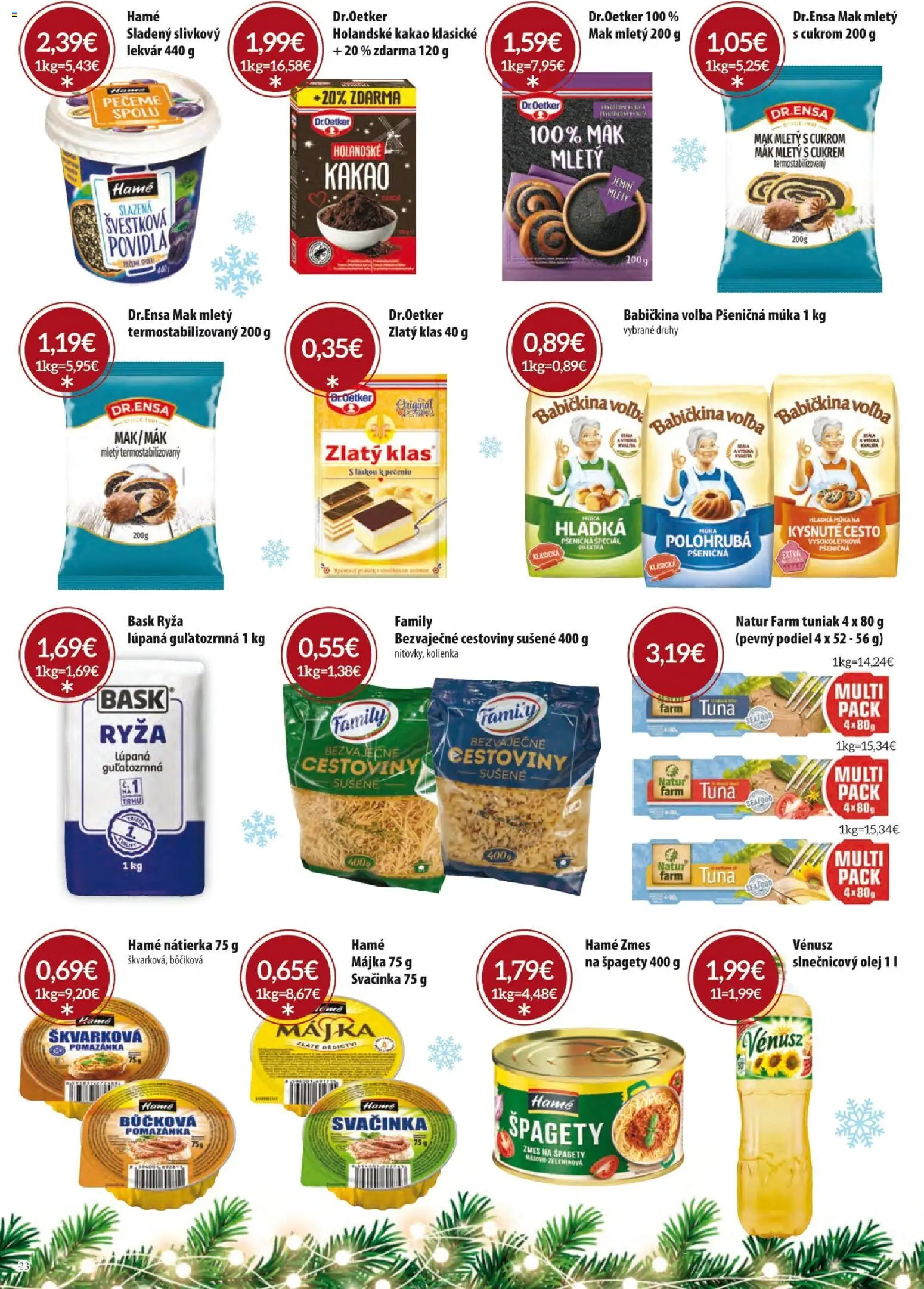 Nové KARMEN CBA akcie – leták je platný od 01.12.2025 | Strana: 23 | Produkty: Olej, Ryža, Pšeničná múka, Kakao