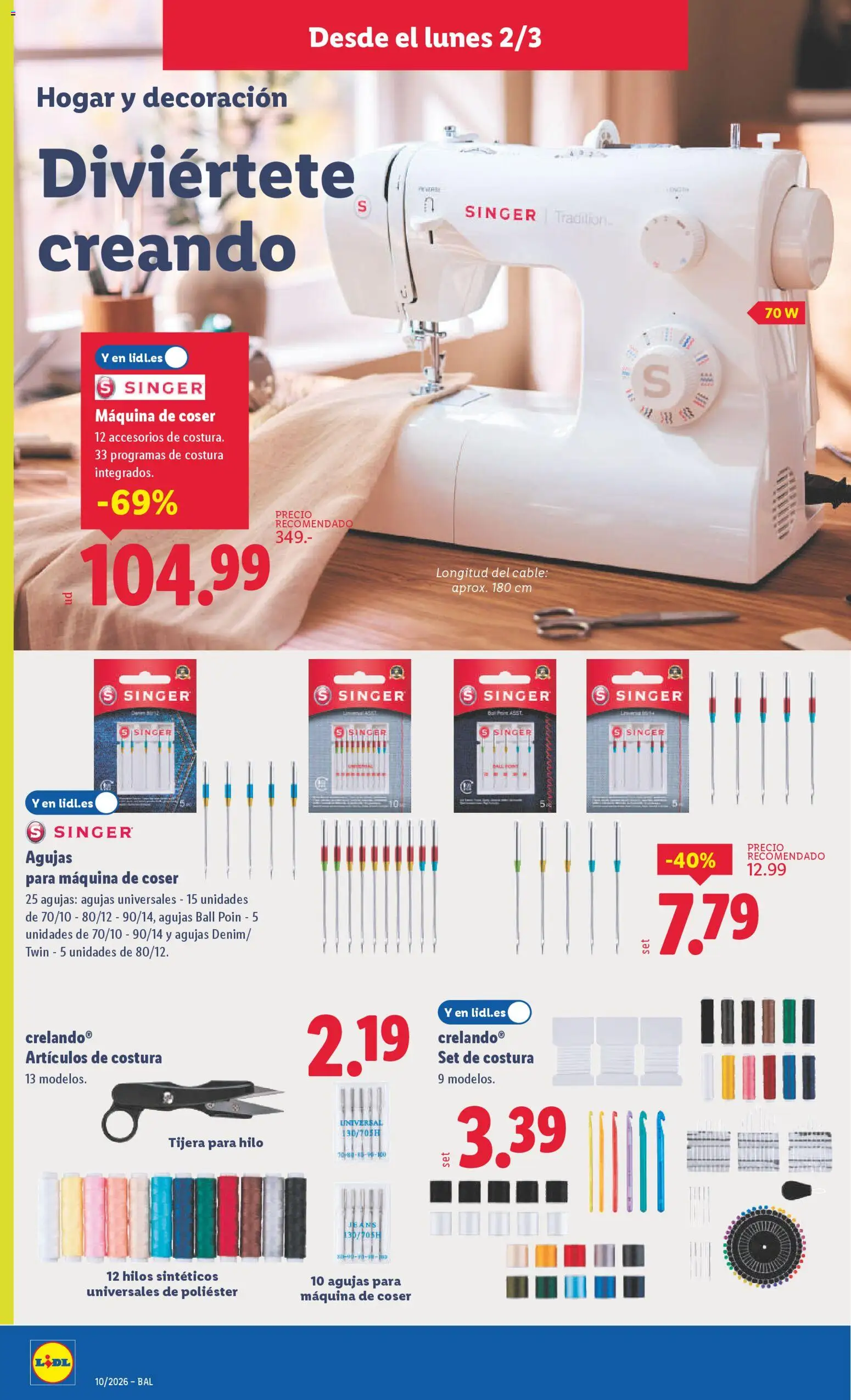 Lidl folleto de bazar │ válido desde el 02.03.2026 | Página: 12 | Productos: Cable, Máquina de coser