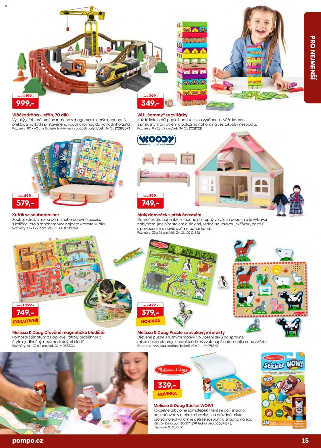 POMPO katalog Vánoce 2025 od 16.10.2025 | Strana: 15 | Produkty: Kufřík, Kolo, Dinosauři, Domeček pro panenky