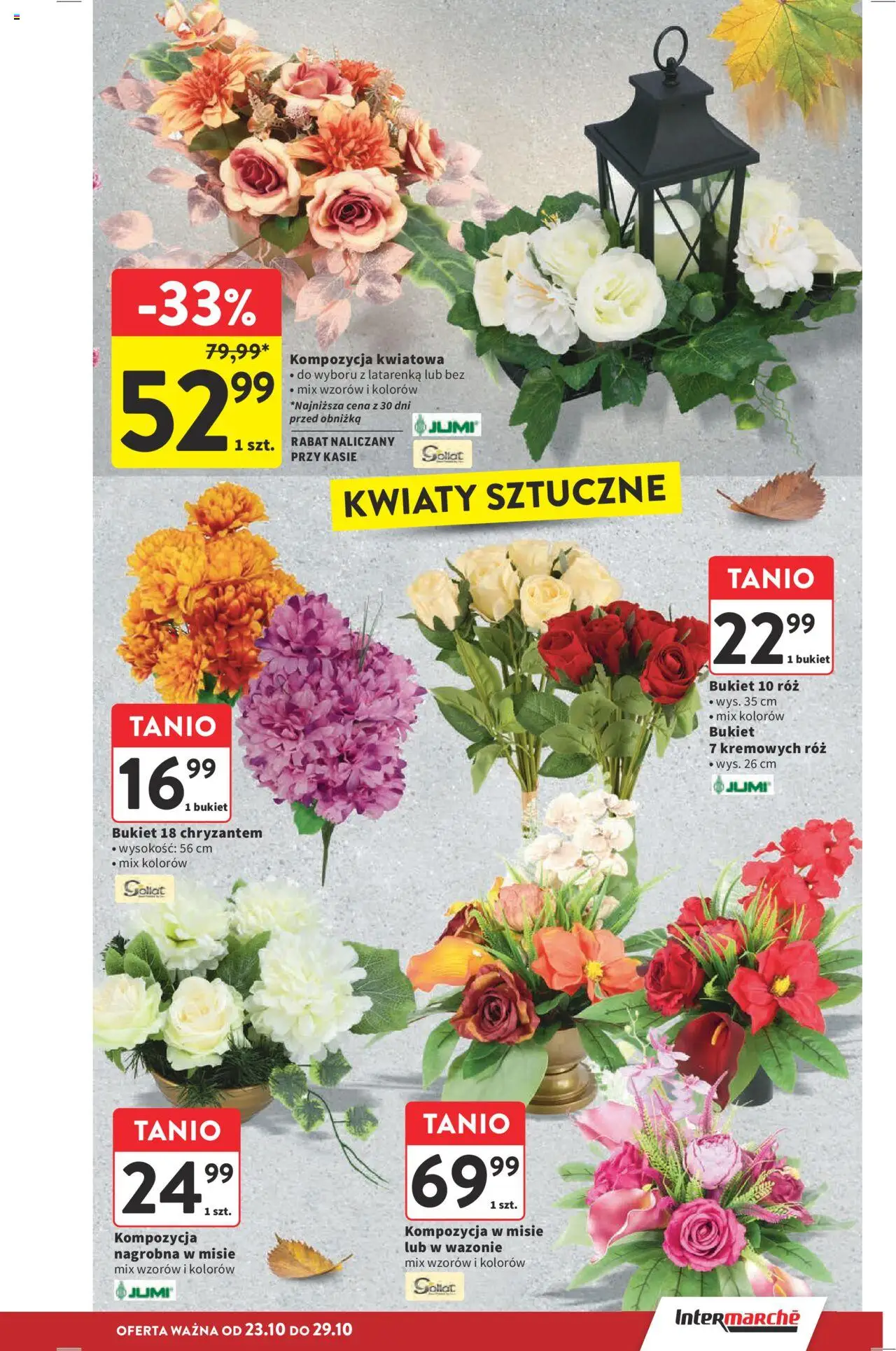 Intermarche Gazetka od 23.10.2025 | Strona: 5 | Produkty: Kwiaty sztuczne, Róż, Kwiaty