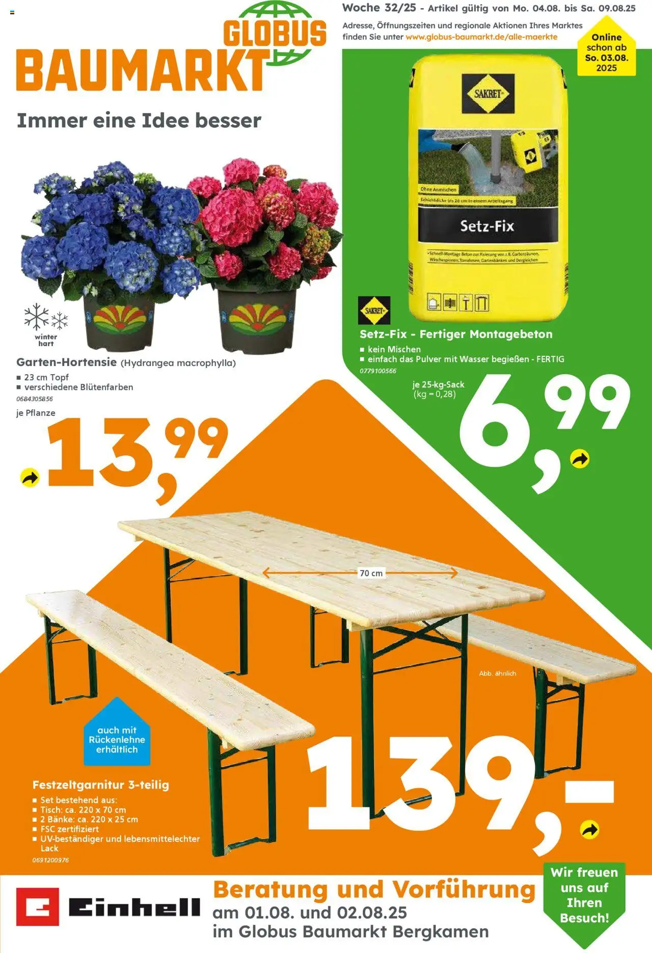 Globus Baumarkt prospekt Unna	 - gültig ab dem 03.08.2025 | Seite: 1 | Produkte: Tisch, Wasser