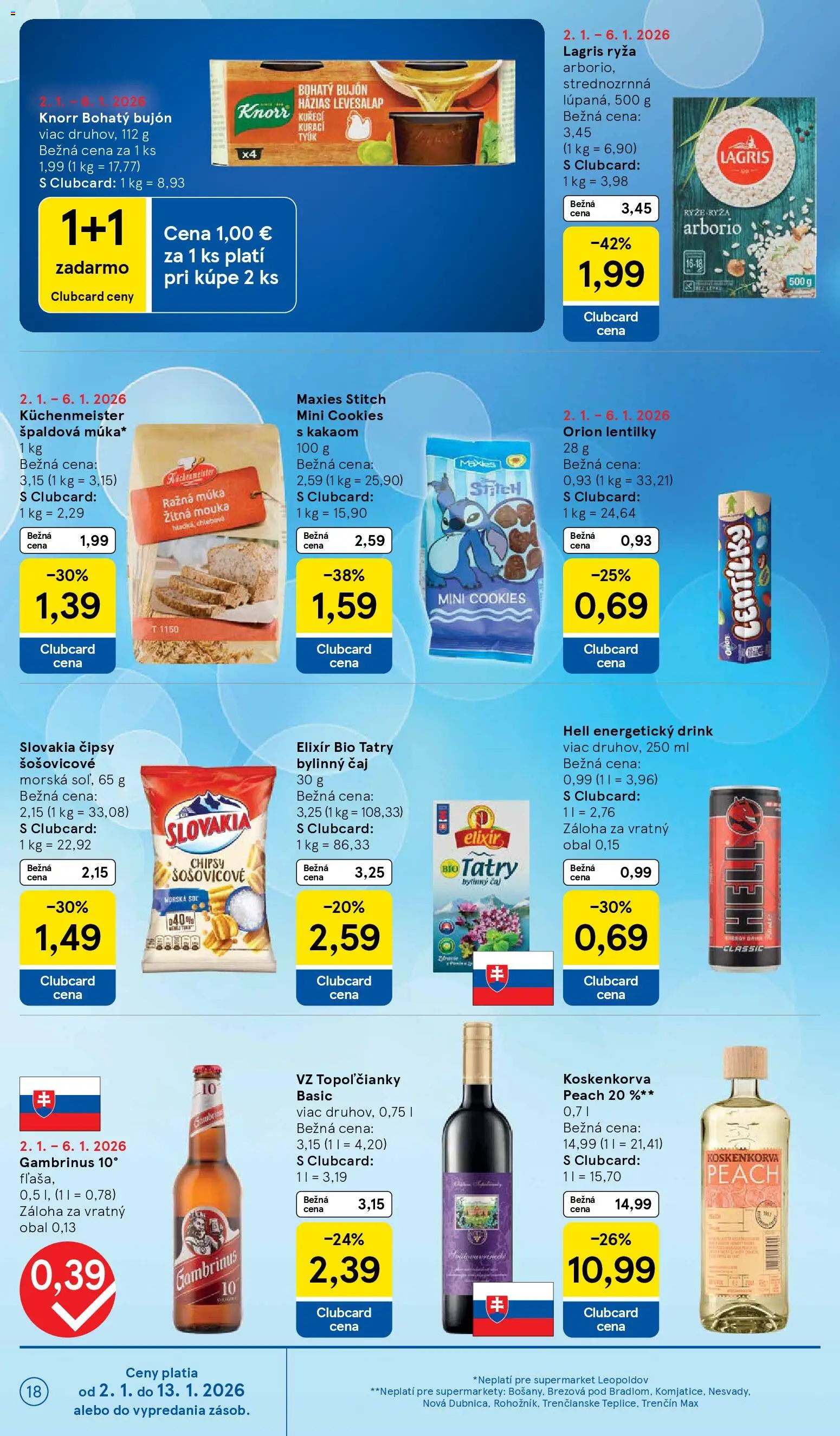 Nové Tesco akcie – leták je platný od 02.01.2026 | Strana: 18 | Produkty: Bujón, Ryža, Múka, Soľ