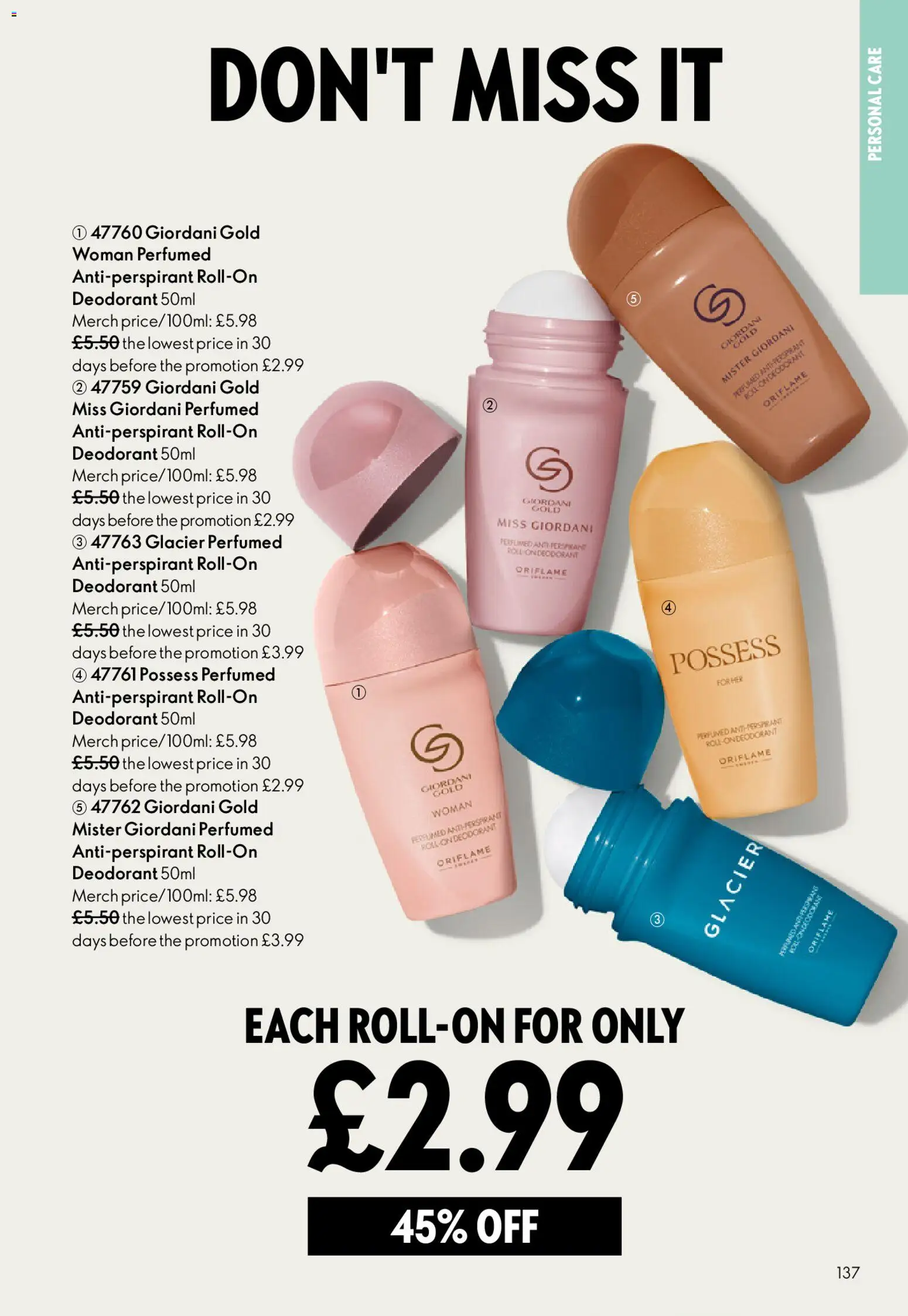 {H1} | Page: 137 | Products: Deodorant, Antiperspirant