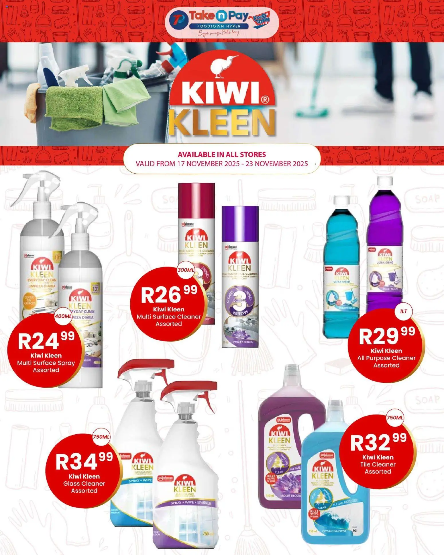 New Take n Pay catalogue – valid from 17.11.2025 | Page: 23 | Products: Surface cleaner, Kiwi, Soap