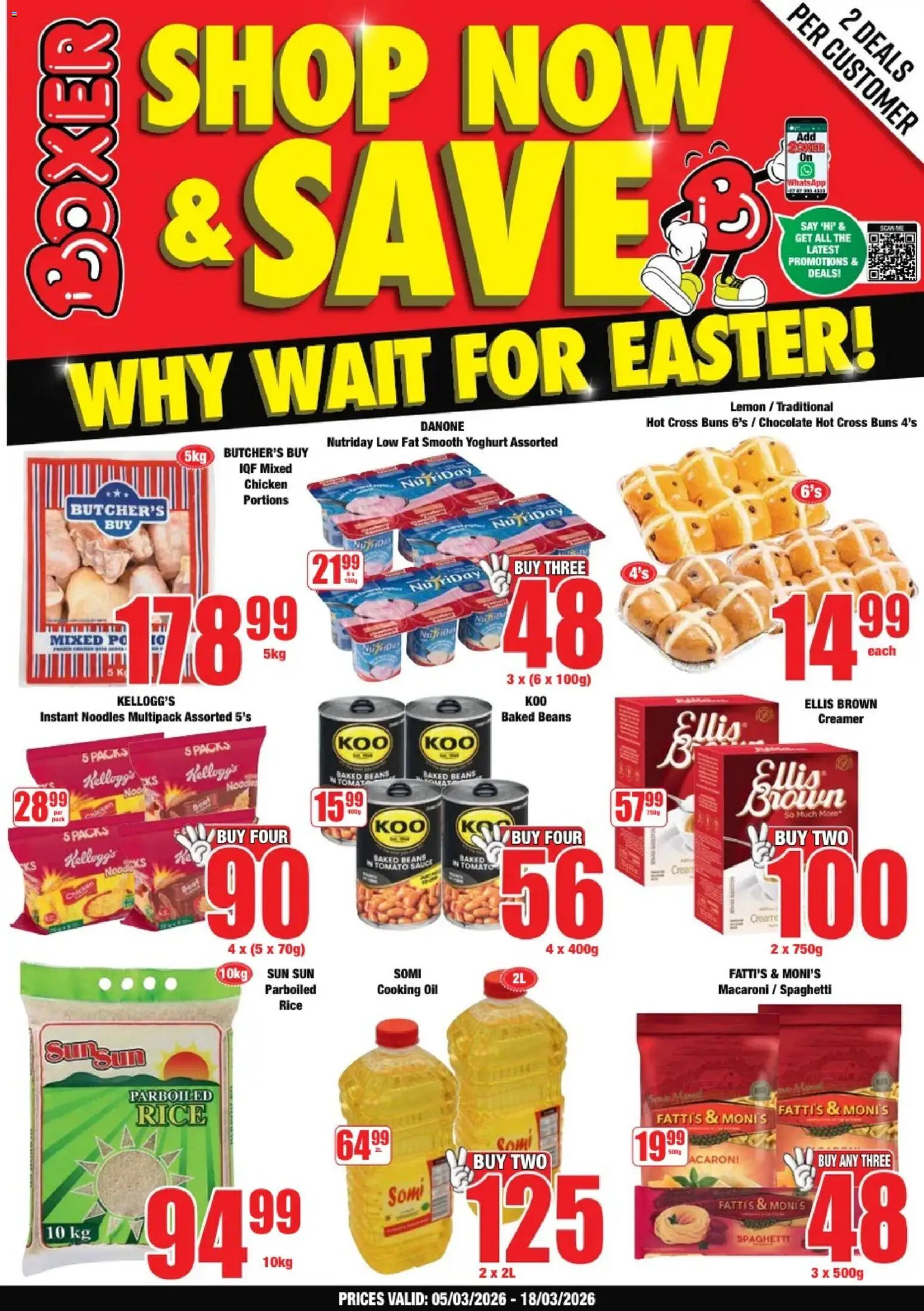 New Boxer catalogue – valid from 05.03.2026 | Page: 1 | Products: Baked beans, Buns, Oil, Noodles