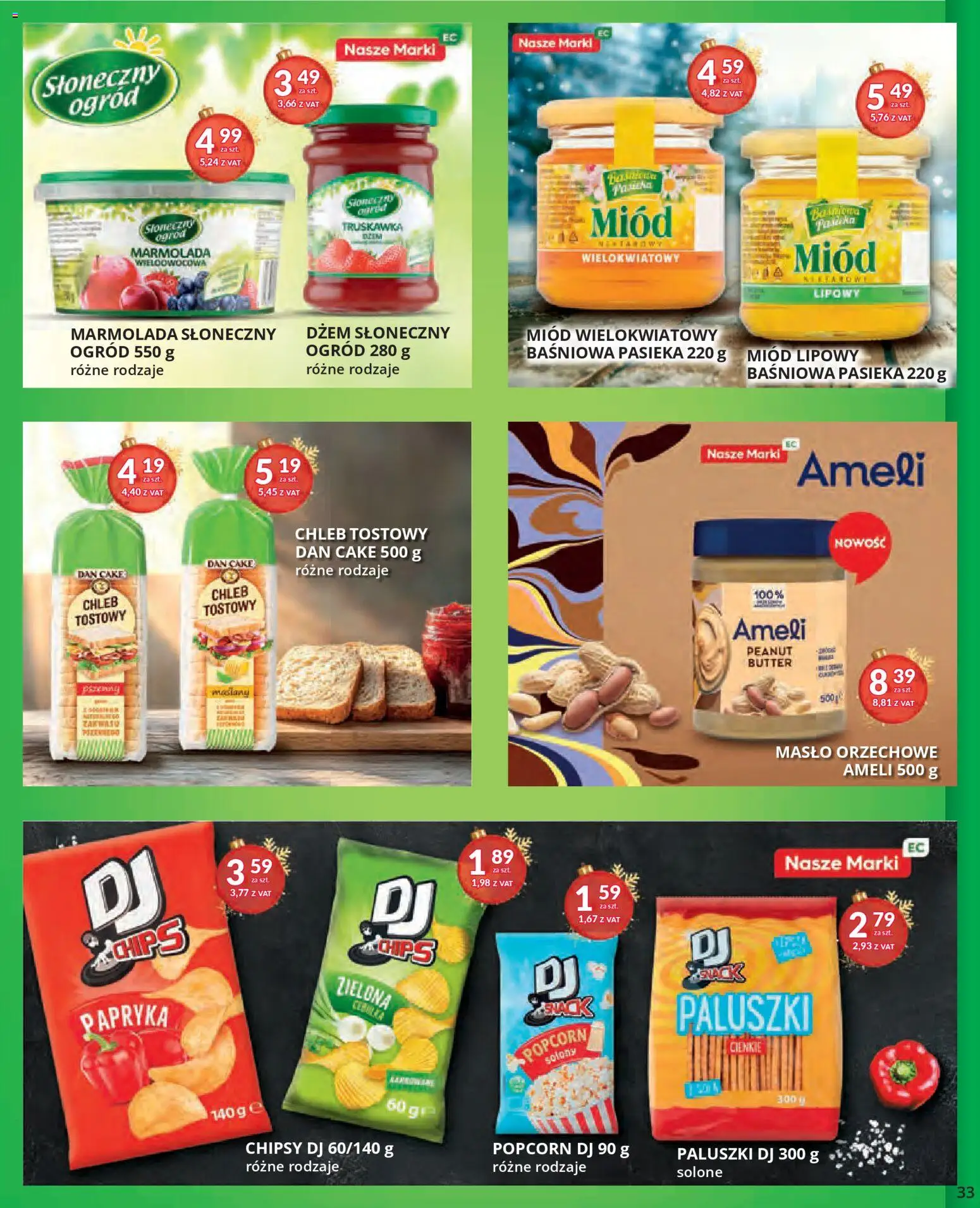 Eurocash Gazetka od 17.11.2025 | Strona: 33 | Produkty: Chipsy, Masło orzechowe, Paluszki, Chleb