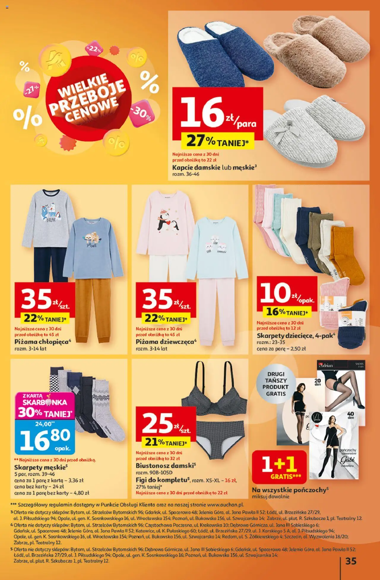 Auchan Gazetka - Wielkie przeboje cenowe Hipermarket od 09.10.2025 | Strona: 35 | Produkty: Biustonosz, Piżama, Kapcie, Pończochy