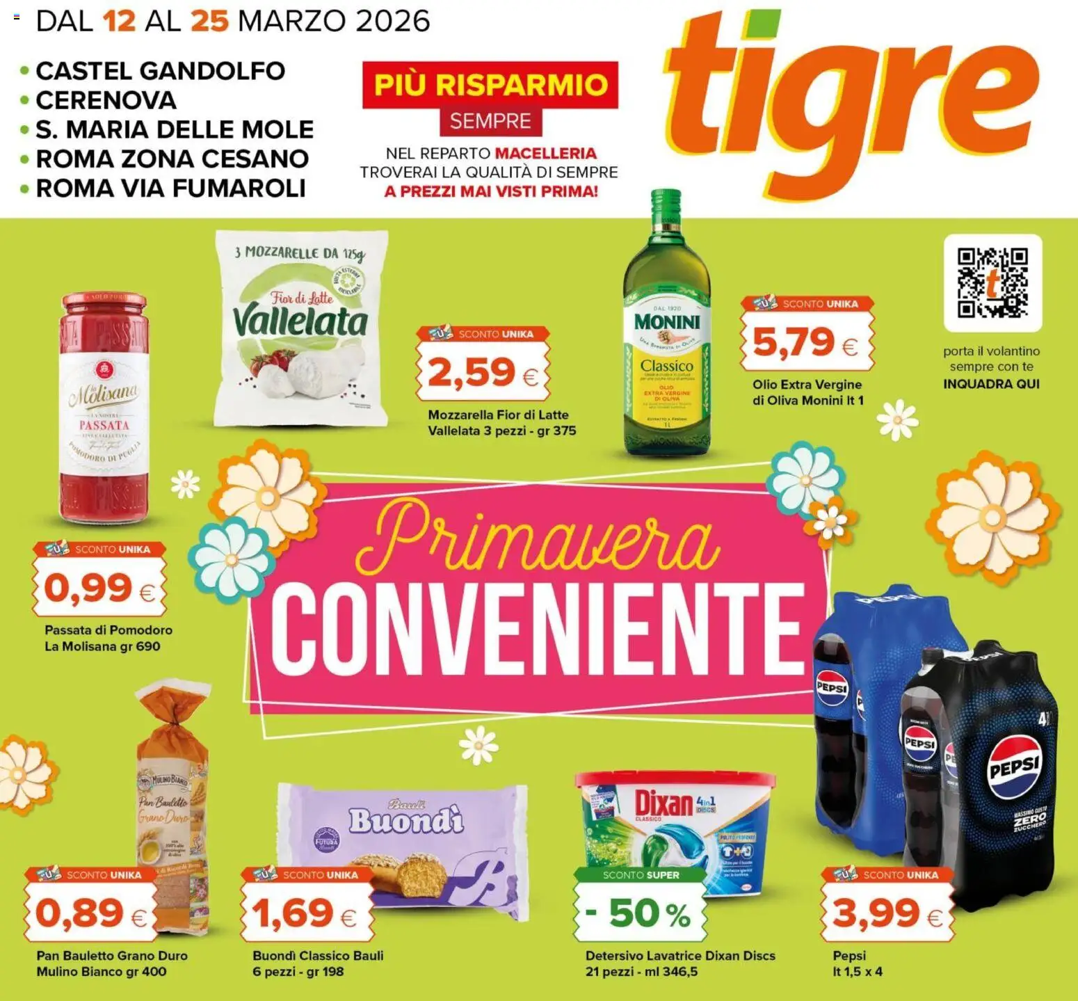 Volantino Tigre del 12.03.2026 | Pagina: 1 | Prodotti: Latte, Olio, Passata di pomodoro, Olio extra vergine