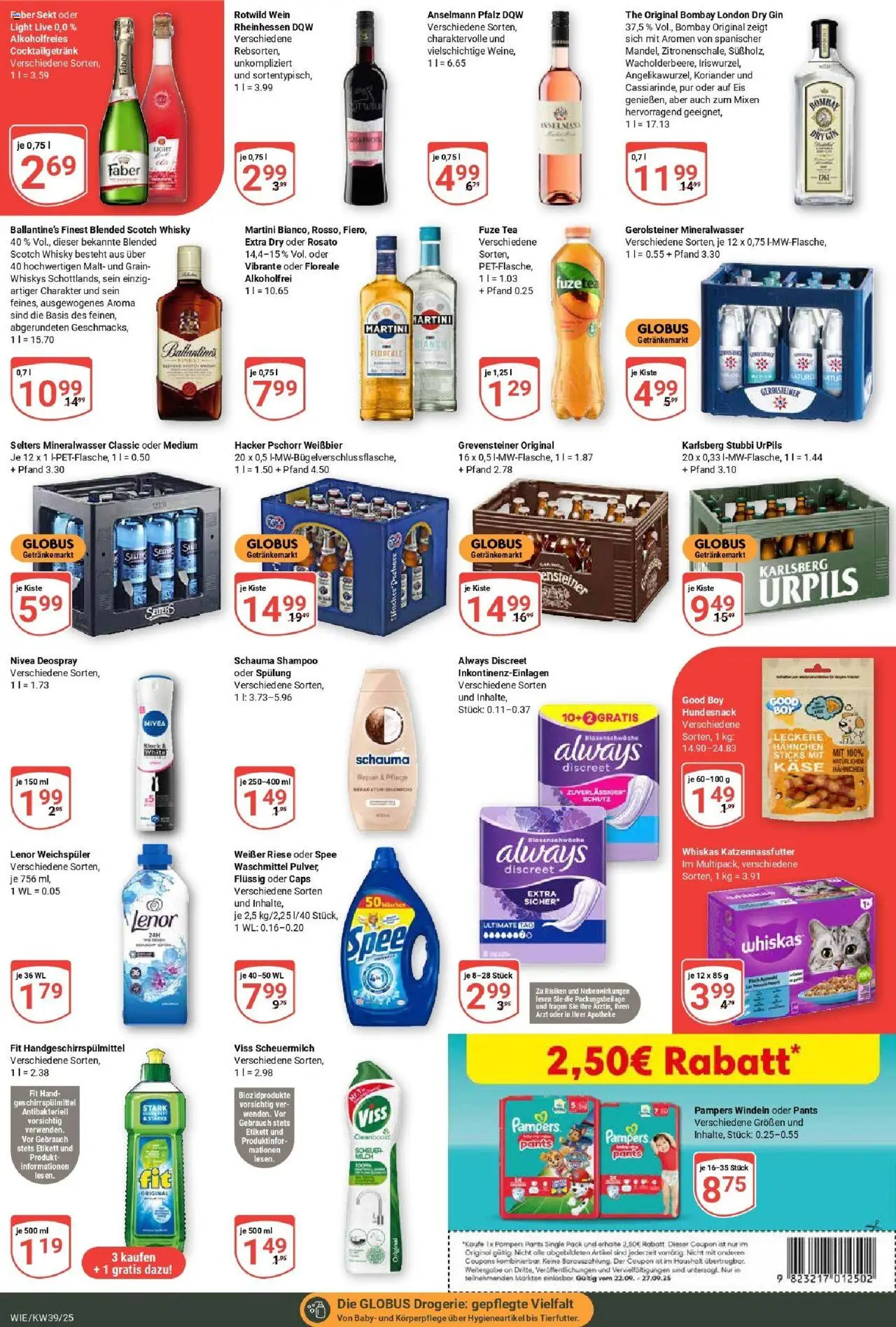Globus prospekt Waghäusel	 – gültig ab 21.09.2025 | Seite: 3 | Produkte: Whisky, Fuze tea, Käse, Geschirrspülmittel