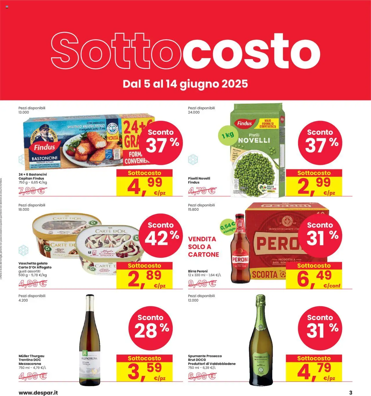 Volantino Interspar del 05.06.2025 | Pagina: 3 | Prodotti: Birra, Merluzzo, Spumante, Piselli