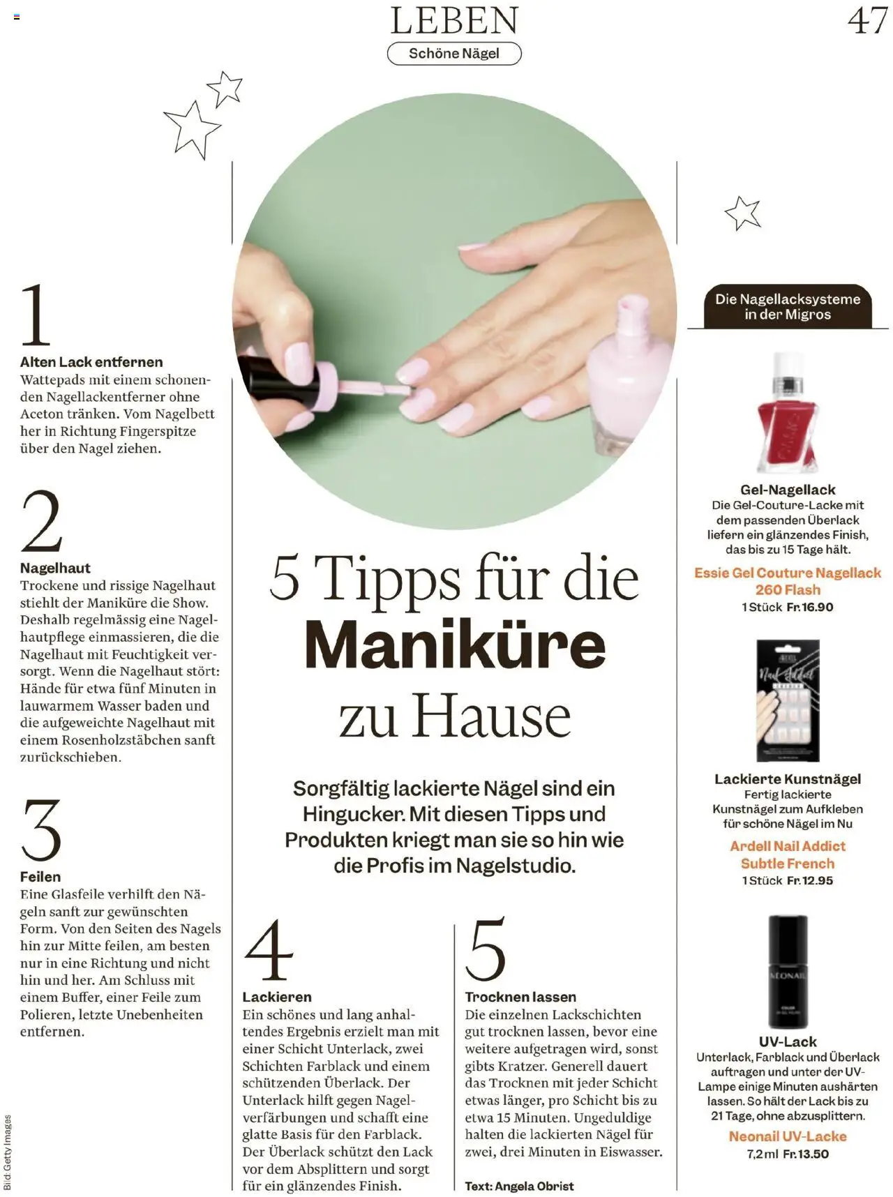Migros Magazin – gültig ab 22.09.2025 | Seite: 47 | Produkte: Nagellackentferner, Lampe, Wattepads, Nagellack