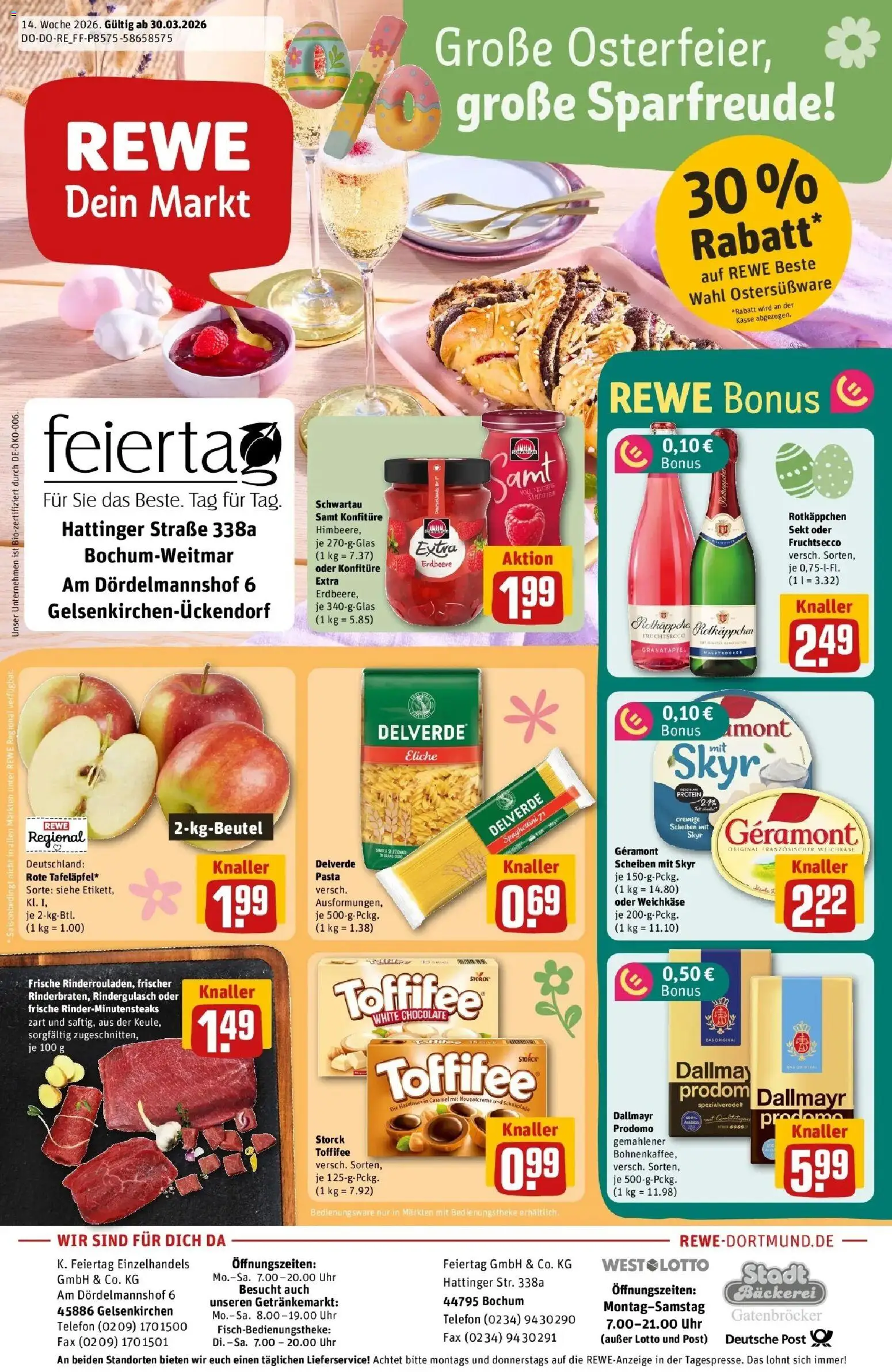 Rewe Prospekt Gelsenkirchen	 – gültig ab 30.03.2026 | Seite: 1 | Produkte: Granatapfel, Toffifee, Pasta, Uhr