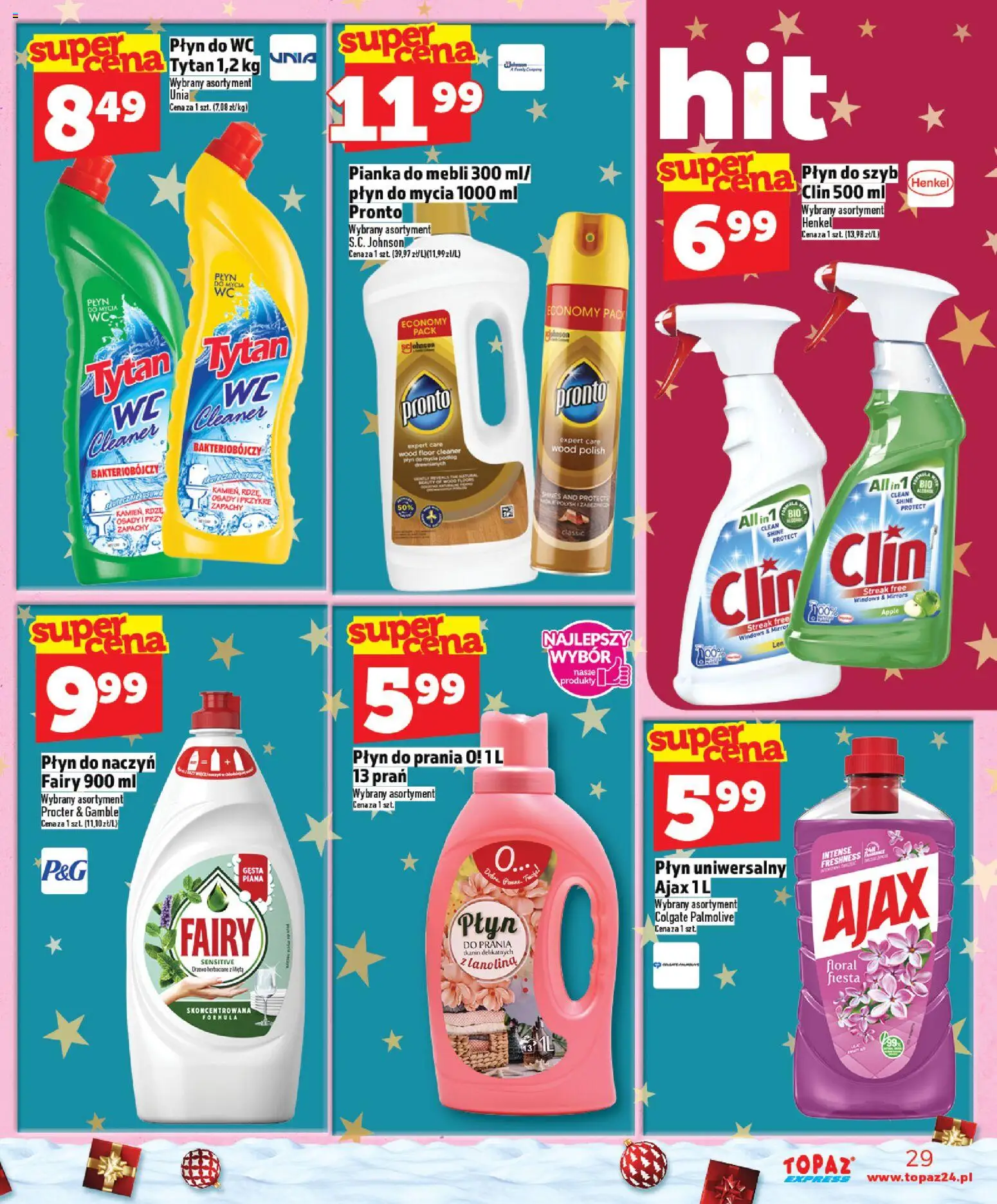 Topaz Gazetka - Express od 11.12.2025 | Strona: 29 | Produkty: Płyn do szyb Clin, Cleaner, Mięta, Fairy